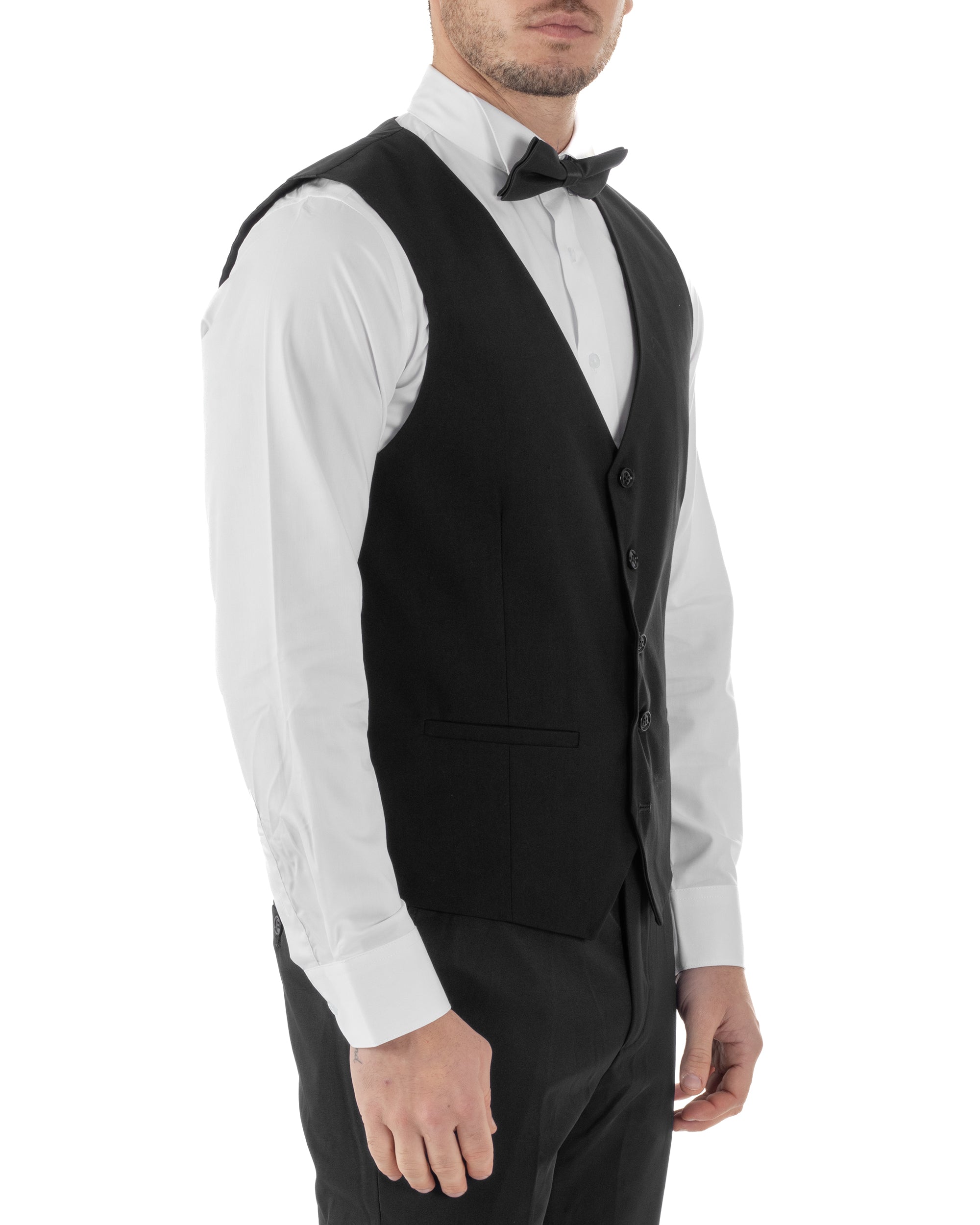 Gilet Uomo Classico Smanicato Regolabile Monopetto Scollo a V Slim Fit Cerimonia Elegante Basic Tinta Unita Nero GIOSAL-G3288A