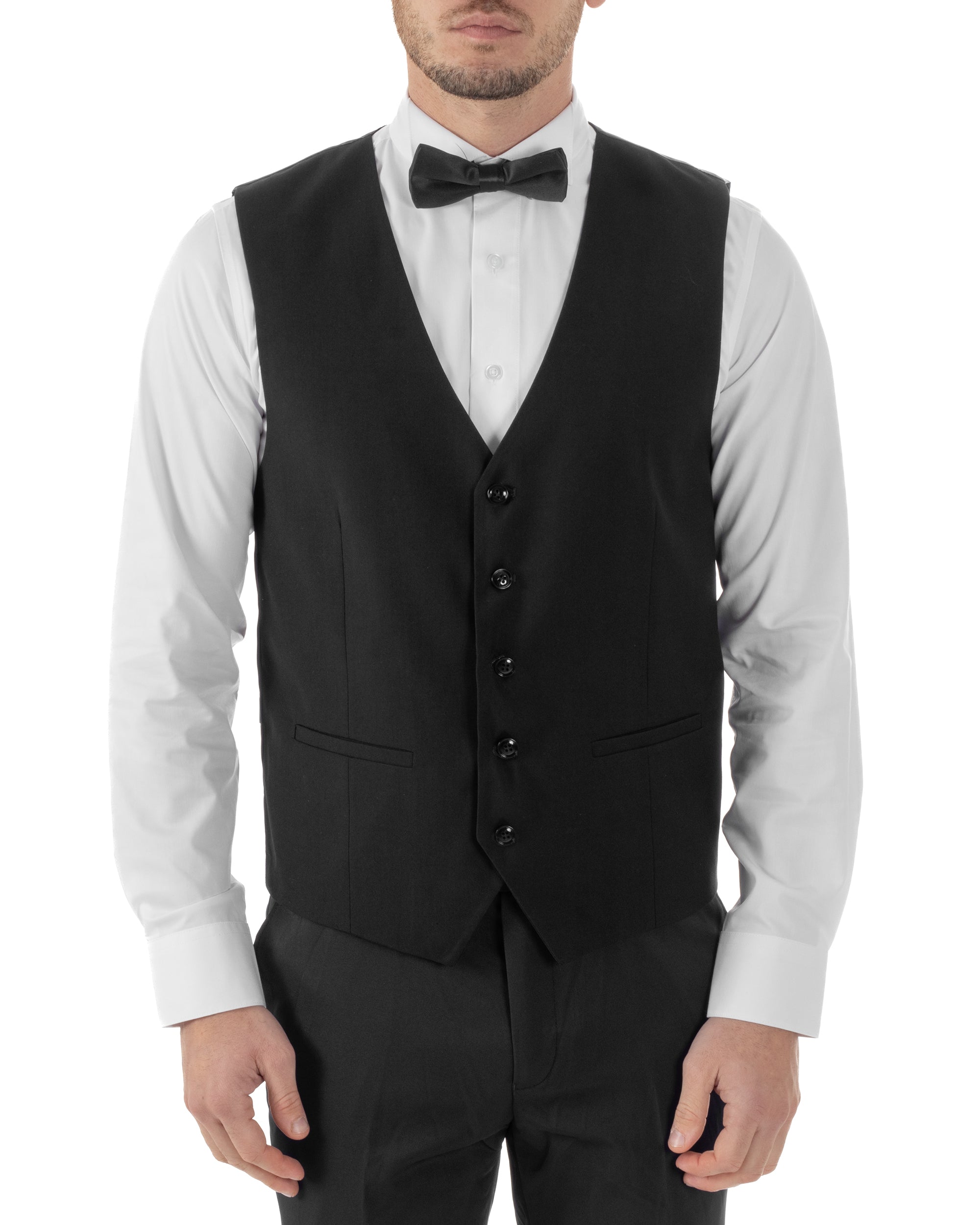 Gilet Uomo Classico Smanicato Regolabile Monopetto Scollo a V Slim Fit Cerimonia Elegante Basic Tinta Unita Nero GIOSAL-G3288A
