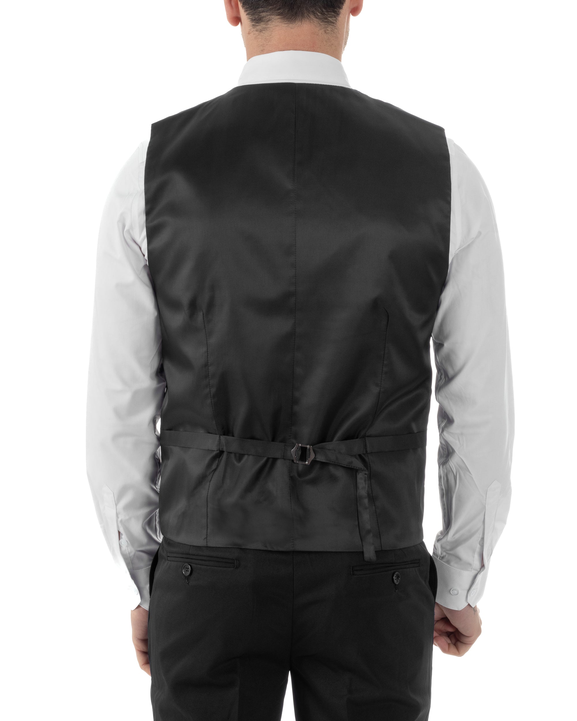 Gilet Uomo Classico Smanicato Regolabile Monopetto Scollo a V Slim Fit Cerimonia Elegante Basic Tinta Unita Nero GIOSAL-G3288A