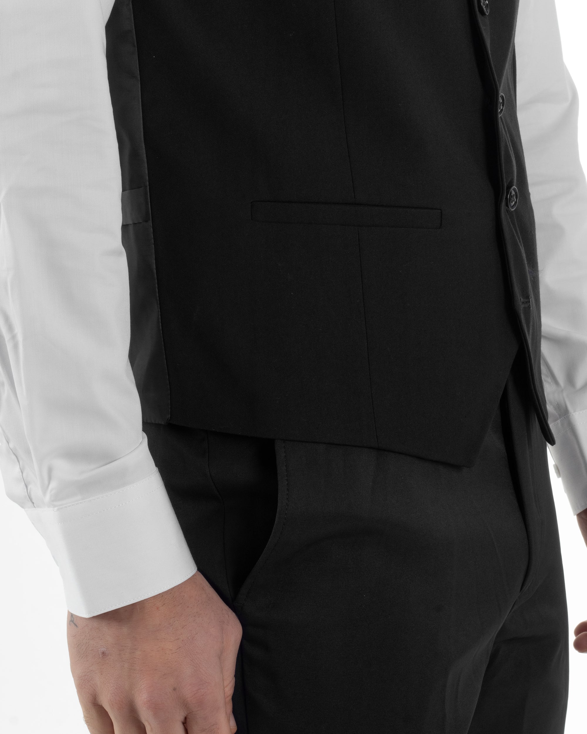 Gilet Uomo Classico Smanicato Regolabile Monopetto Scollo a V Slim Fit Cerimonia Elegante Basic Tinta Unita Nero GIOSAL-G3288A