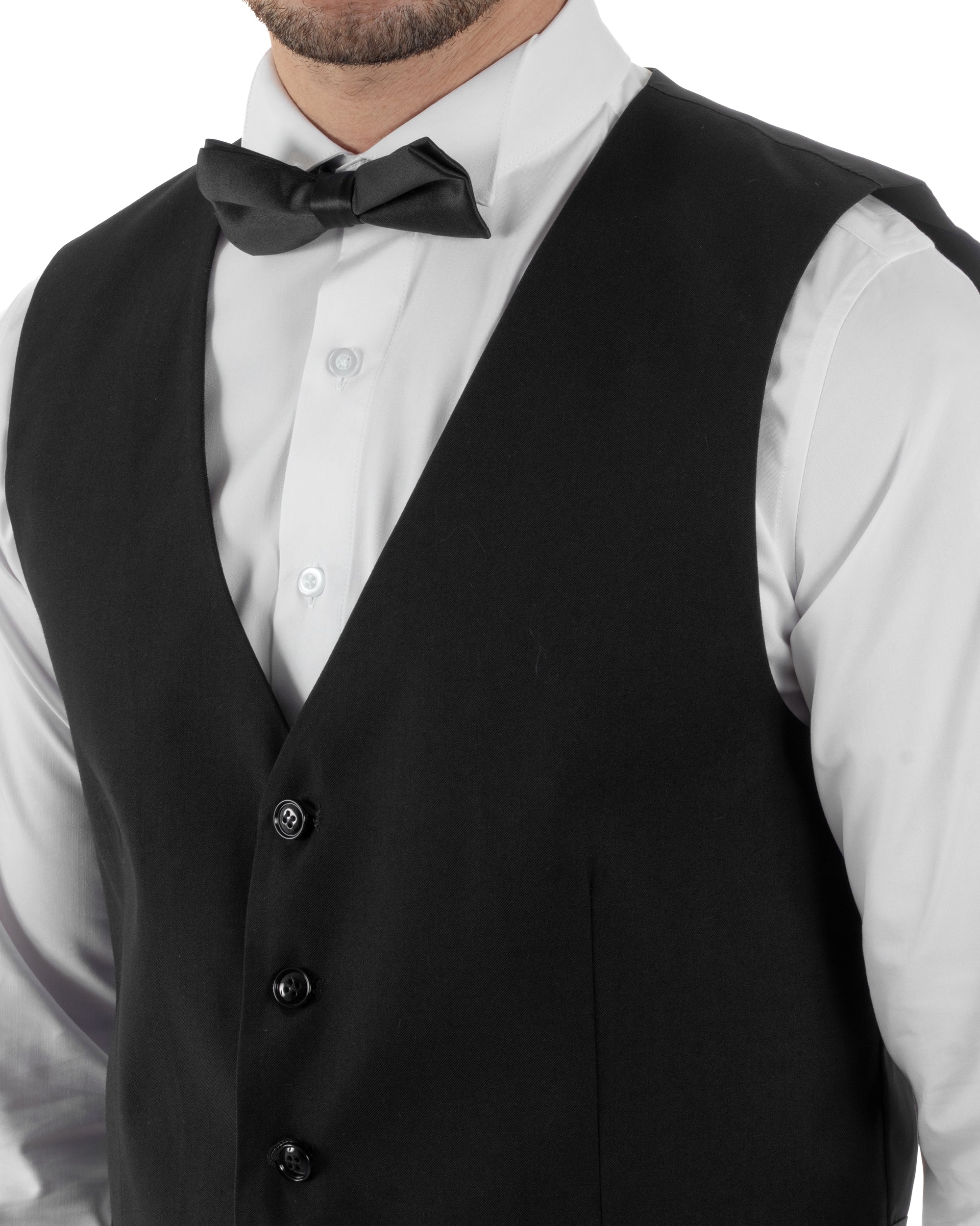Gilet Uomo Classico Smanicato Regolabile Monopetto Scollo a V Slim Fit Cerimonia Elegante Basic Tinta Unita Nero GIOSAL-G3288A