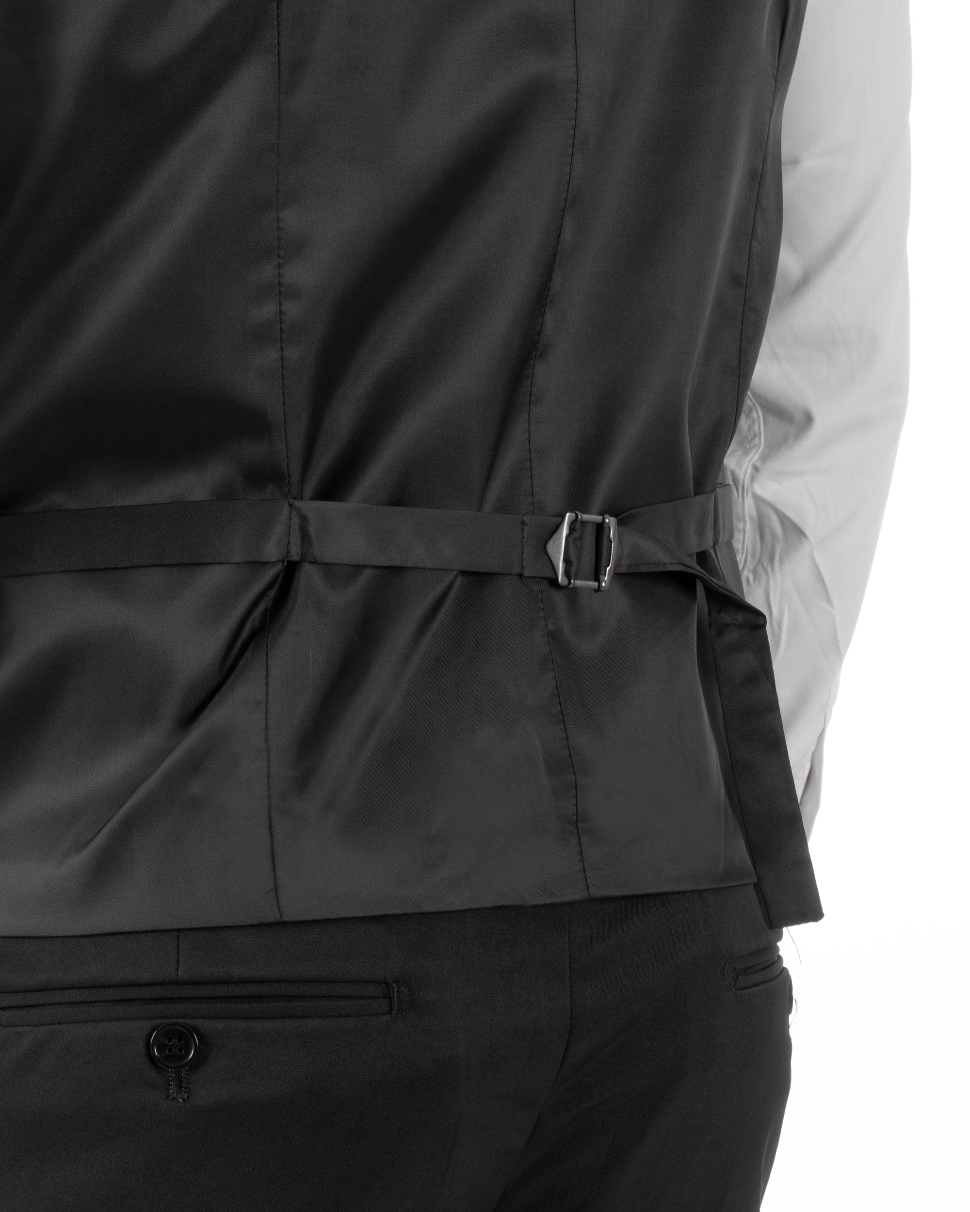 Gilet Uomo Classico Smanicato Regolabile Monopetto Scollo a V Slim Fit Cerimonia Elegante Basic Tinta Unita Nero GIOSAL-G3288A