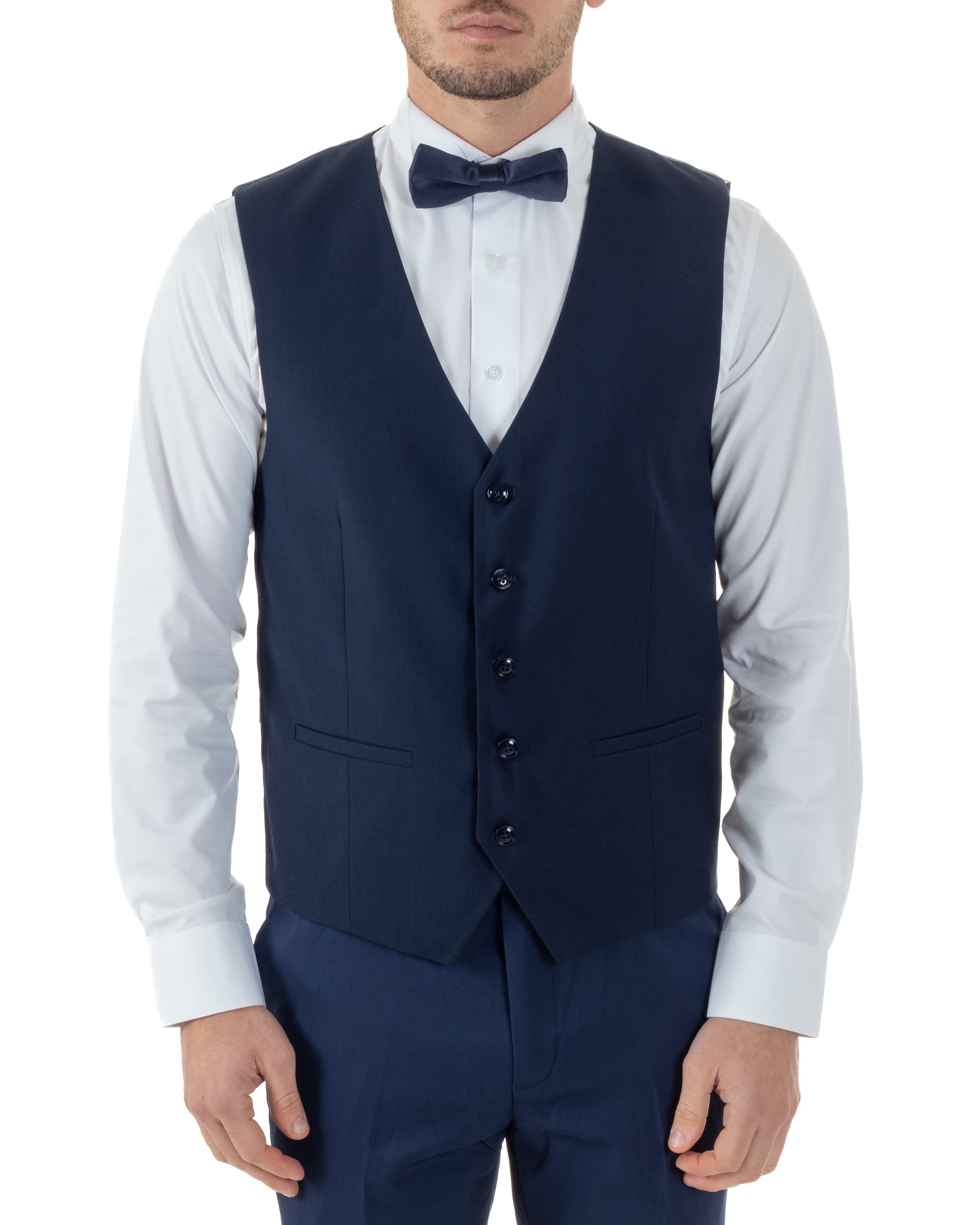 Gilet Uomo Classico Smanicato Regolabile Monopetto Scollo a V Slim Fit Cerimonia Elegante Basic Tinta Unita Blu GIOSAL-G3289A