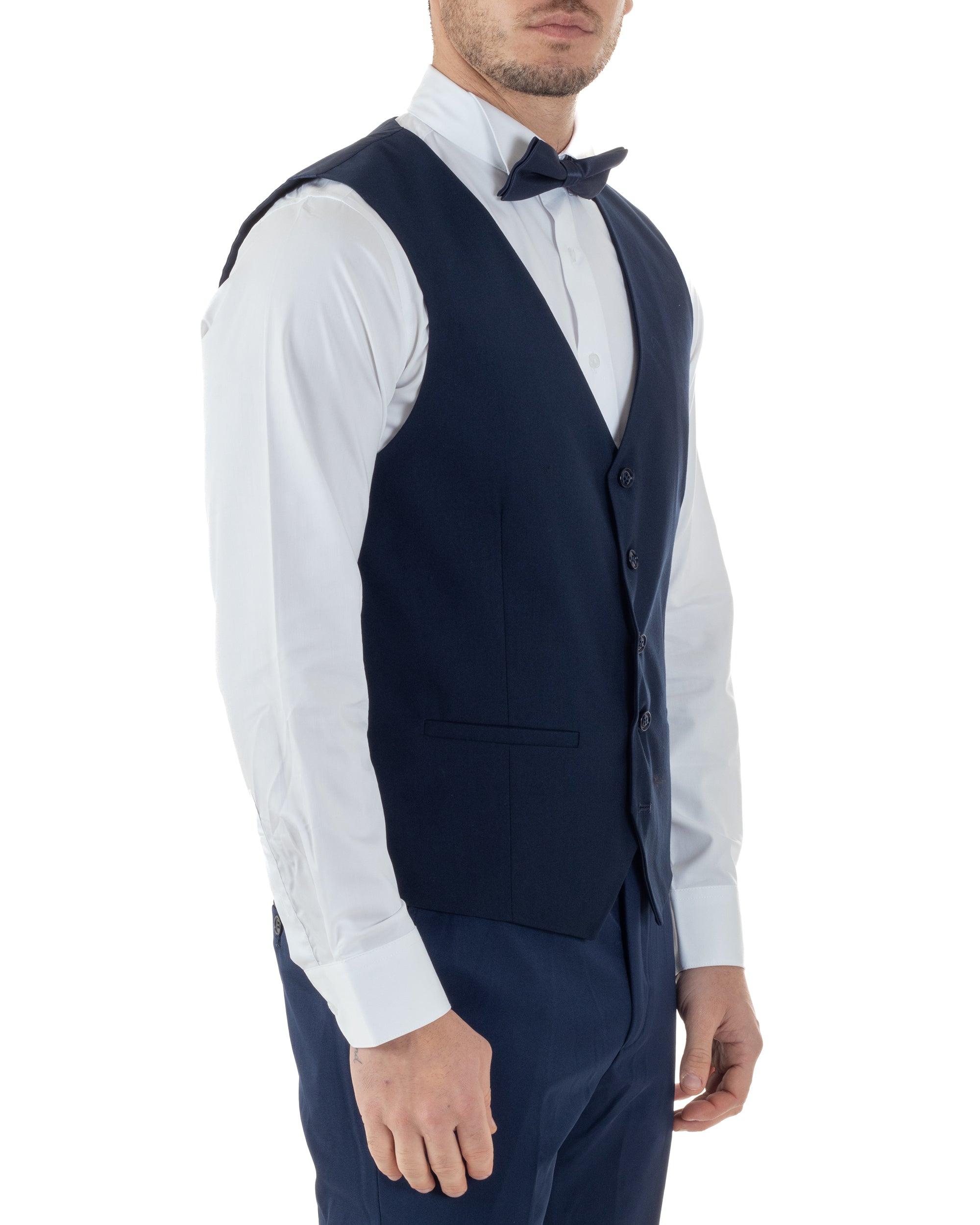 Gilet Uomo Classico Smanicato Regolabile Monopetto Scollo a V Slim Fit Cerimonia Elegante Basic Tinta Unita Blu GIOSAL-G3289A