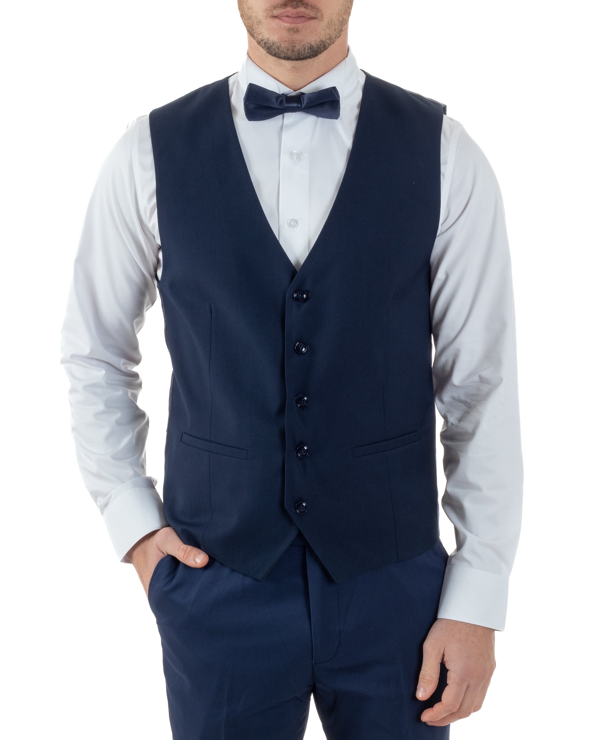 Gilet Uomo Classico Smanicato Regolabile Monopetto Scollo a V Slim Fit Cerimonia Elegante Basic Tinta Unita Blu GIOSAL-G3289A