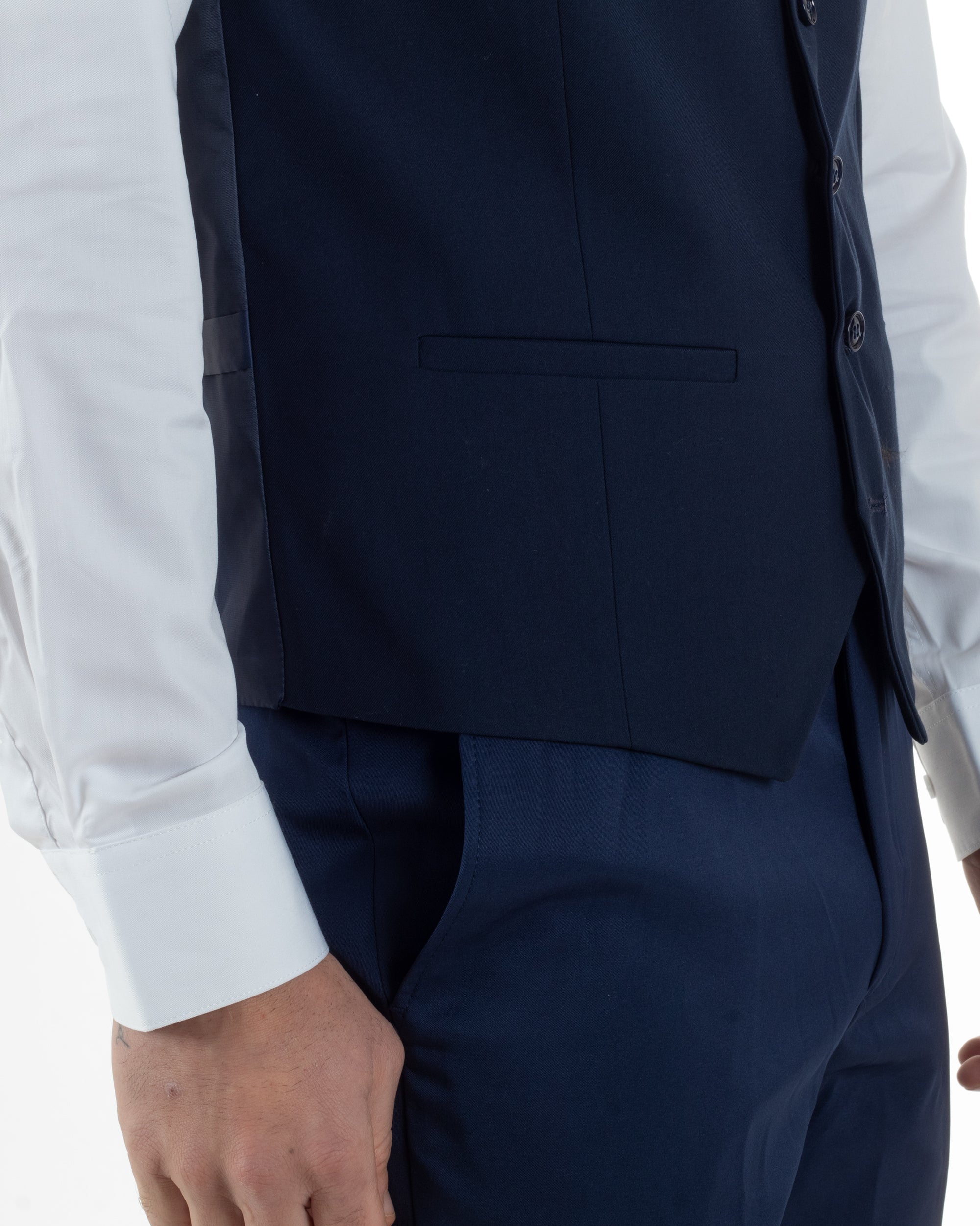 Gilet Uomo Classico Smanicato Regolabile Monopetto Scollo a V Slim Fit Cerimonia Elegante Basic Tinta Unita Blu GIOSAL-G3289A