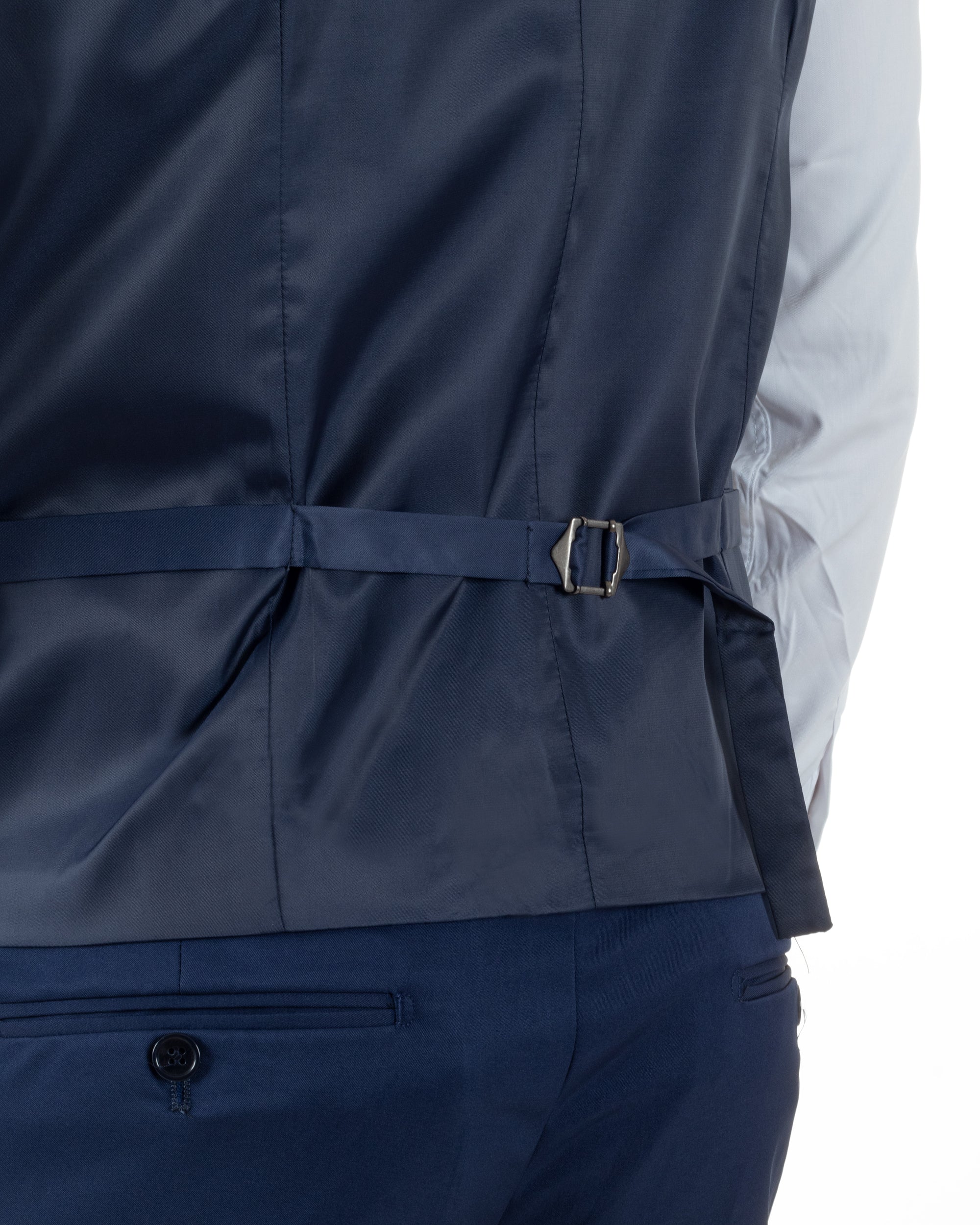 Gilet Uomo Classico Smanicato Regolabile Monopetto Scollo a V Slim Fit Cerimonia Elegante Basic Tinta Unita Blu GIOSAL-G3289A