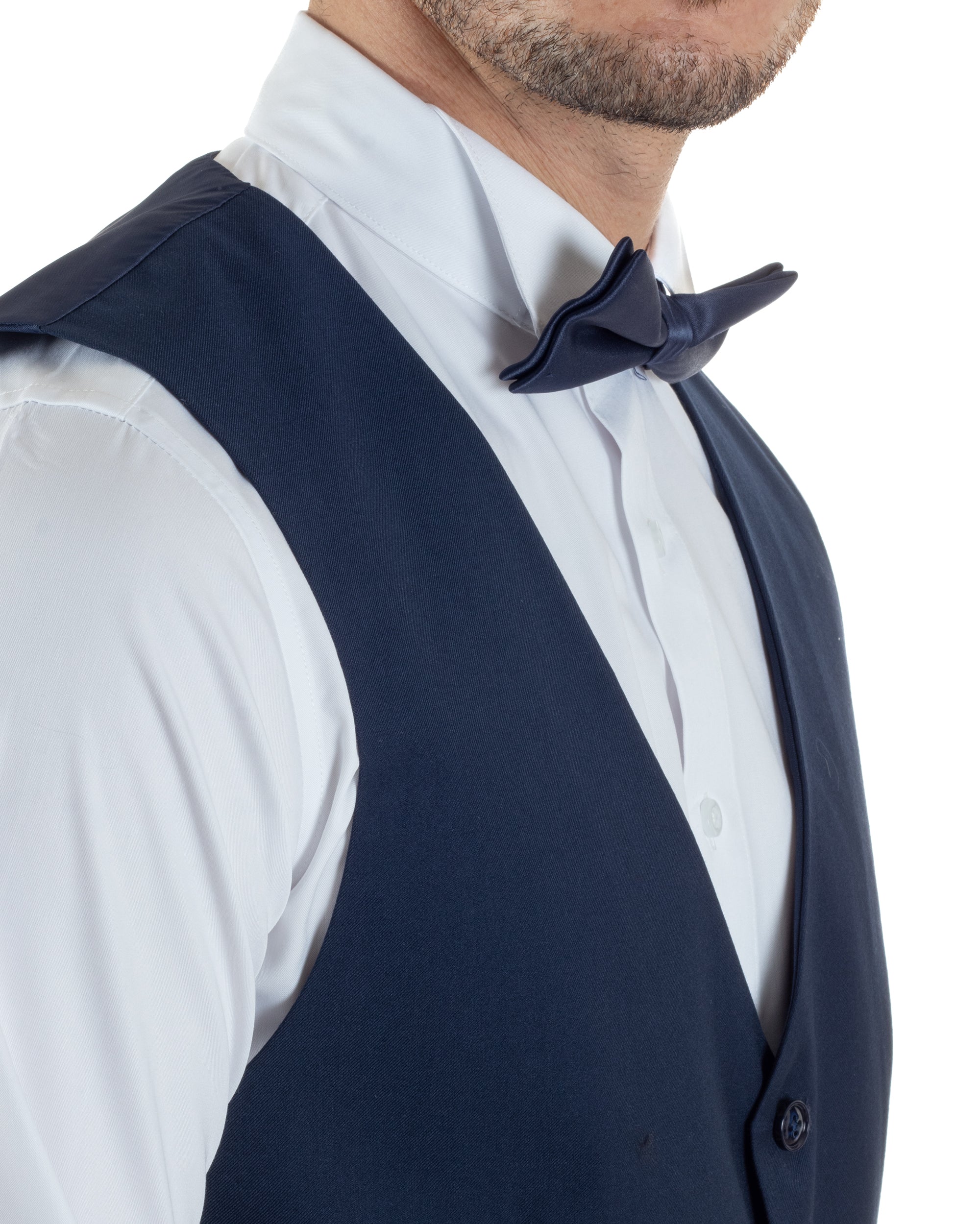 Gilet Uomo Classico Smanicato Regolabile Monopetto Scollo a V Slim Fit Cerimonia Elegante Basic Tinta Unita Blu GIOSAL-G3289A