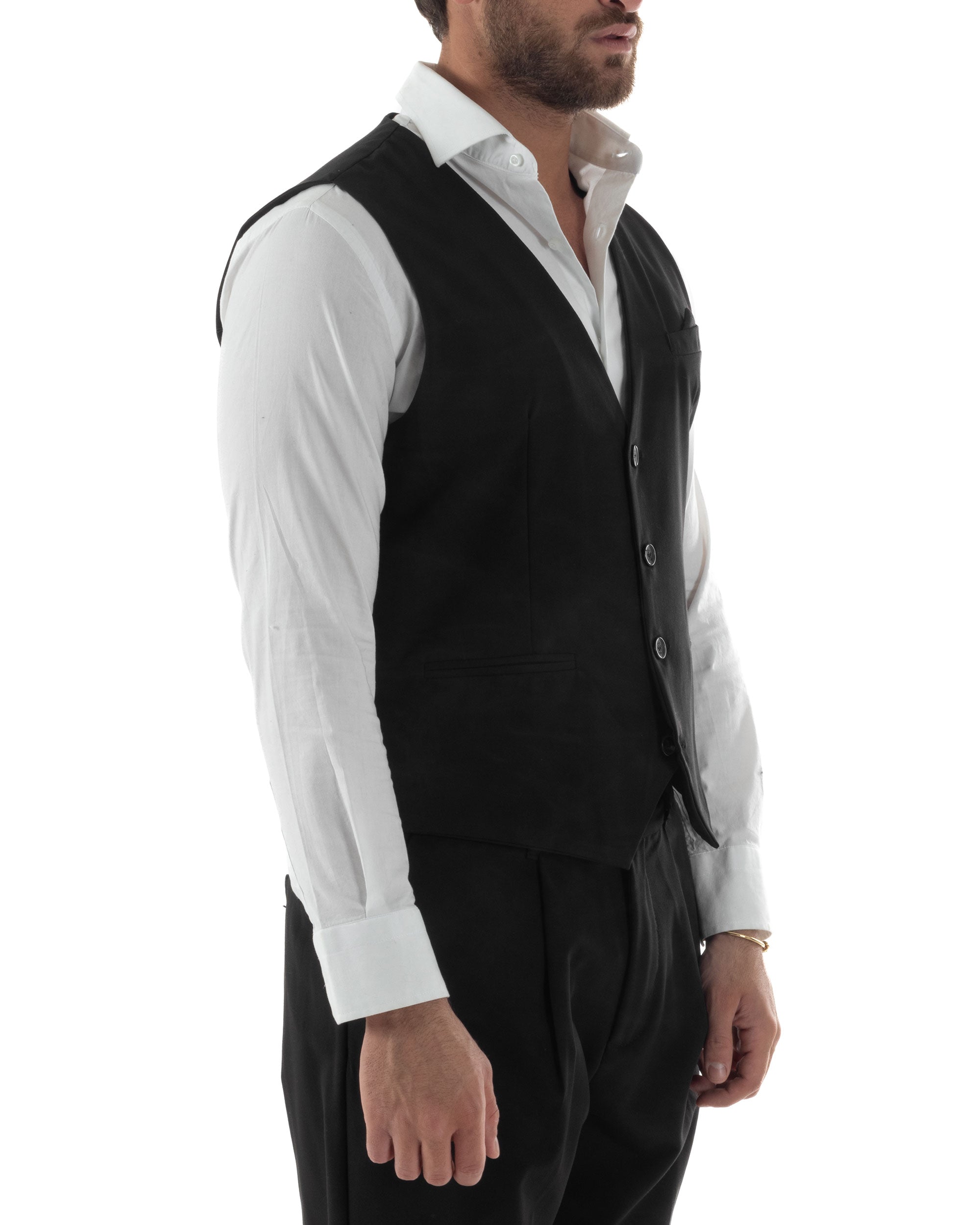 Gilet Uomo Smanicato Regolabile Monopetto Scollo a V Slim Fit Casual Elegante Basic Tinta Unita Nero GIOSAL-G3293A