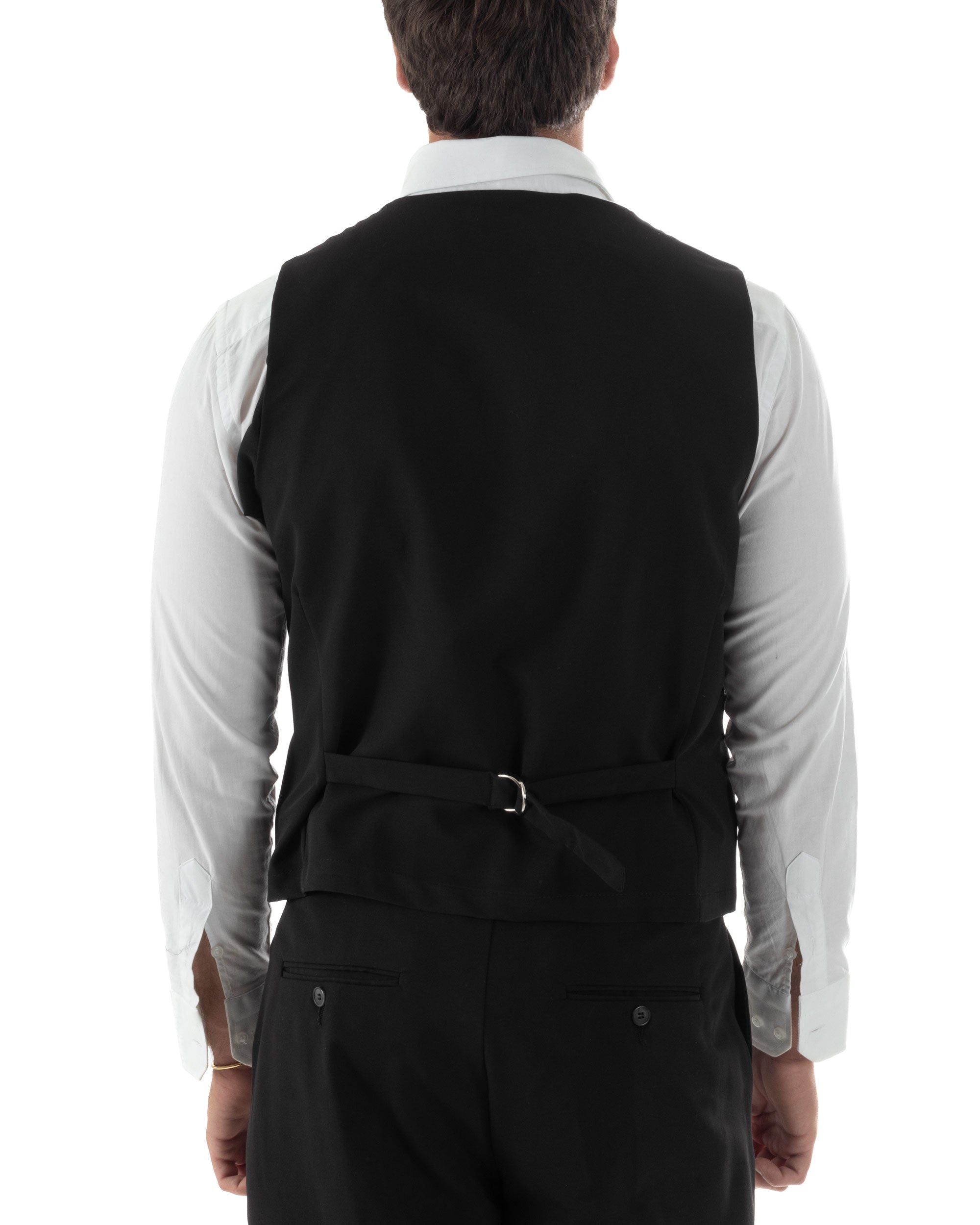 Gilet Uomo Smanicato Regolabile Monopetto Scollo a V Slim Fit Casual Elegante Basic Tinta Unita Nero GIOSAL-G3293A