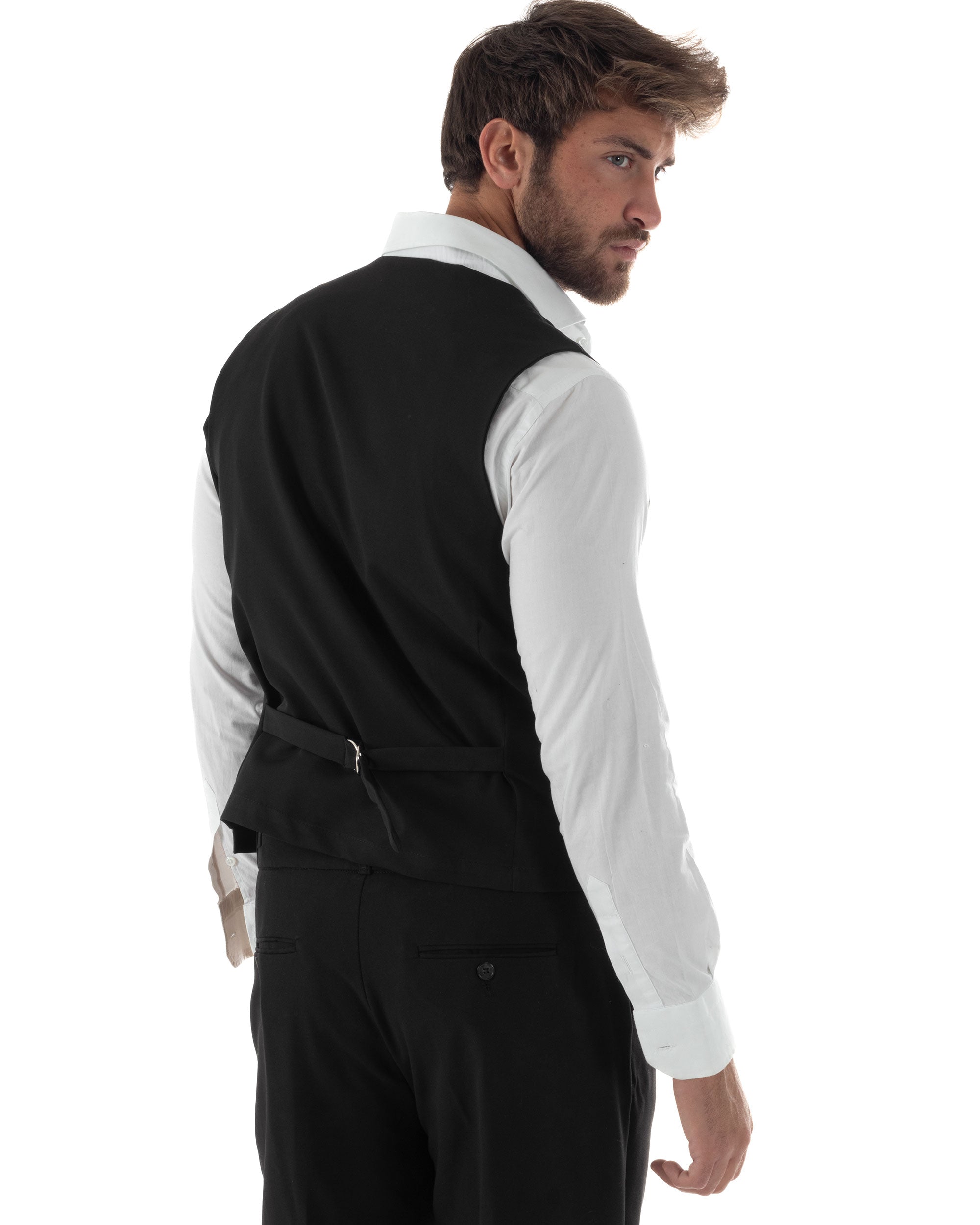 Gilet Uomo Smanicato Regolabile Monopetto Scollo a V Slim Fit Casual Elegante Basic Tinta Unita Nero GIOSAL-G3293A