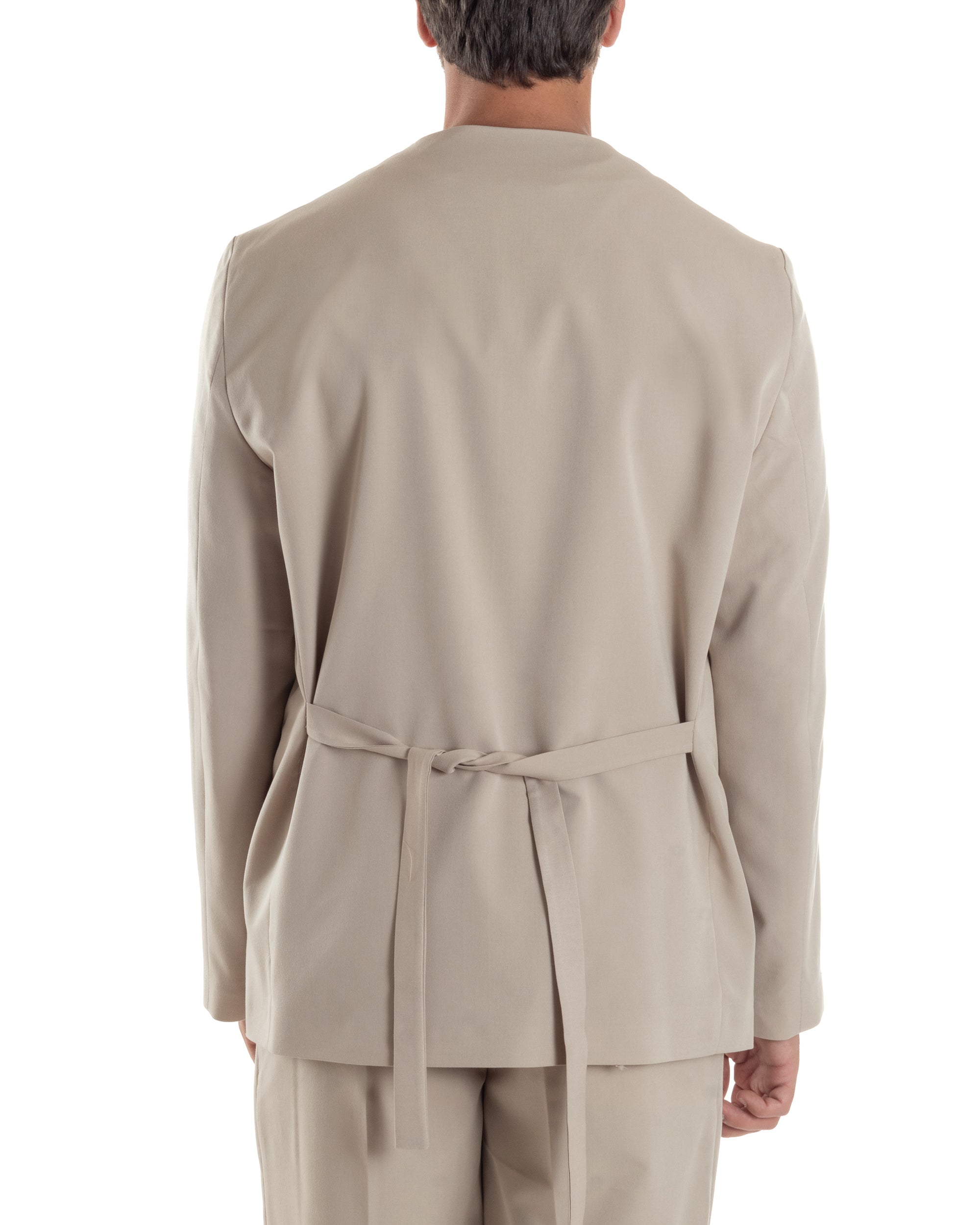 Giacca Doppiopetto Uomo Viscosa Senza Rever Relaxed Fit Casual Tinta Unita Beige GIOSAL-G3296A