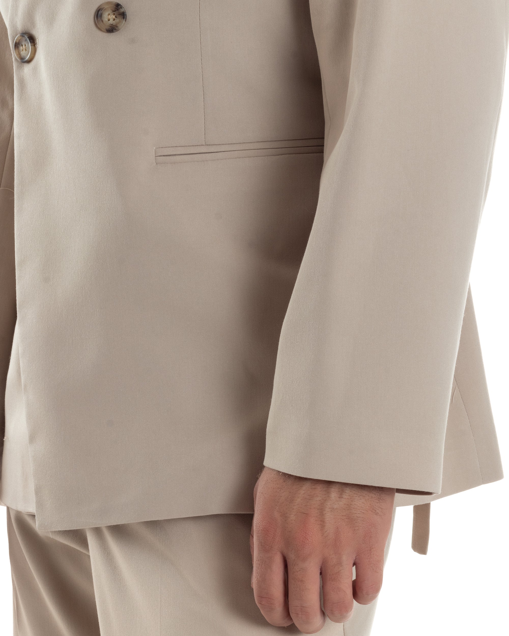 Giacca Doppiopetto Uomo Viscosa Senza Rever Relaxed Fit Casual Tinta Unita Beige GIOSAL-G3296A