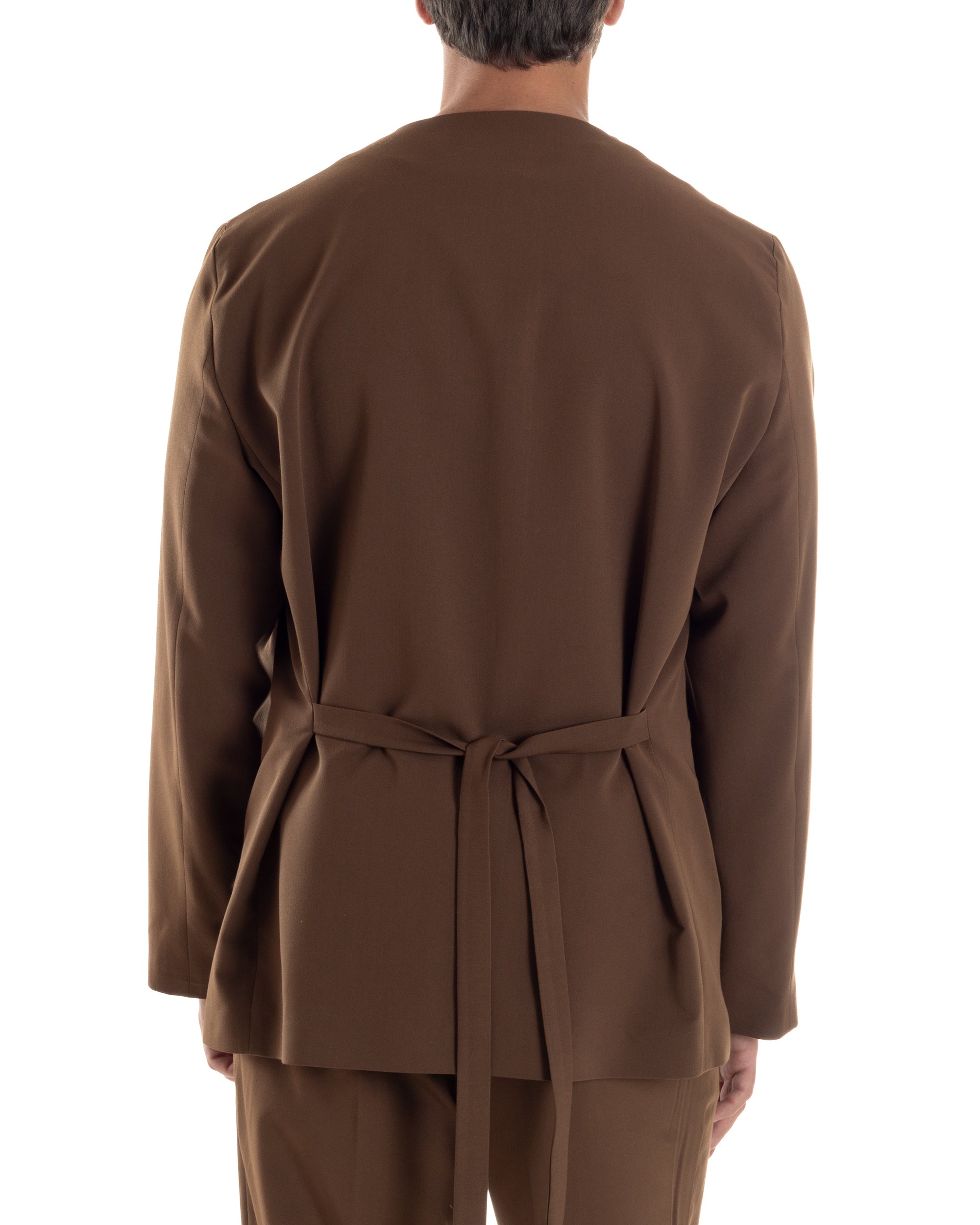 Giacca Doppiopetto Uomo Viscosa Senza Rever Relaxed Fit Casual Tinta Unita Marrone GIOSAL-G3297A