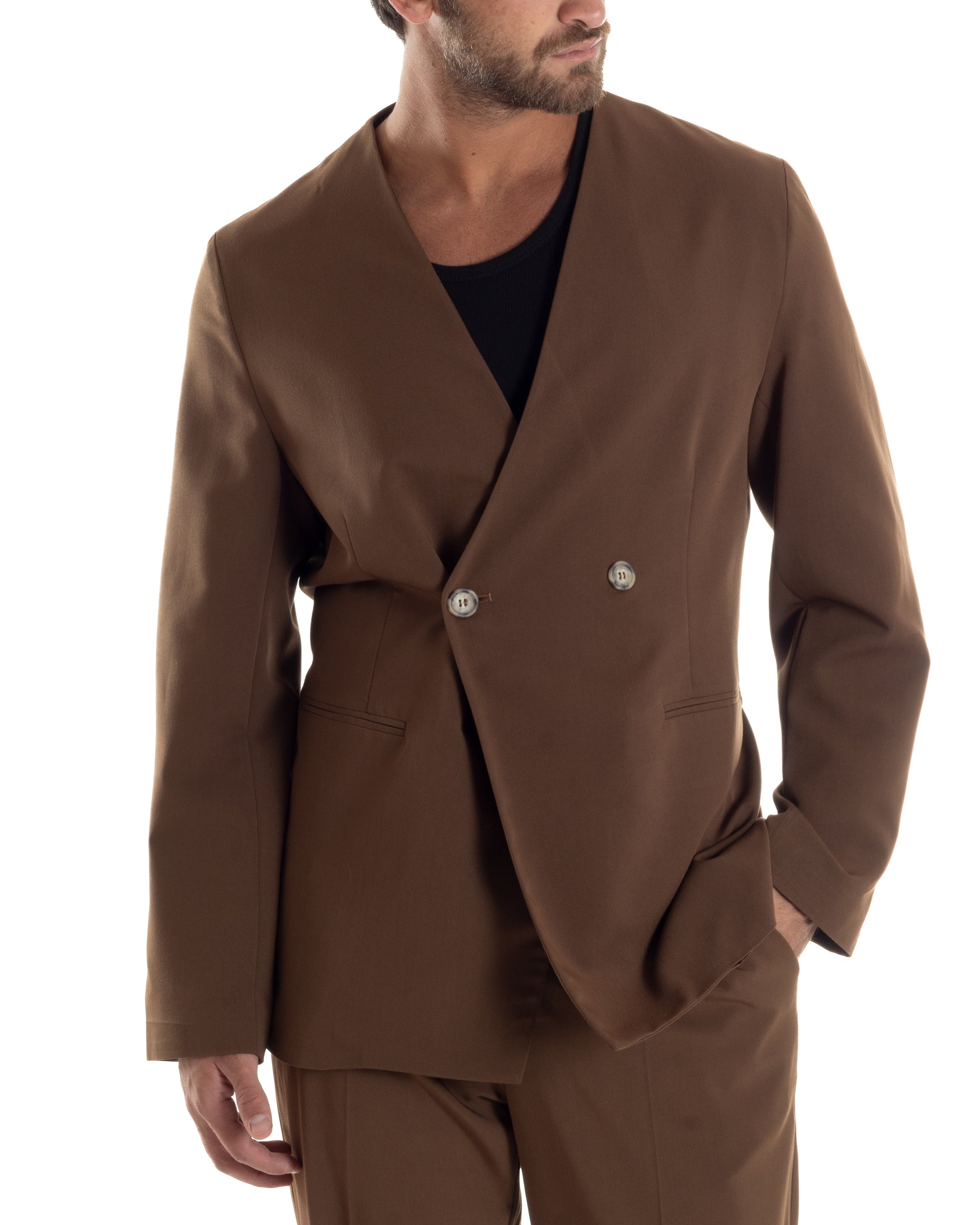 Giacca Doppiopetto Uomo Viscosa Senza Rever Relaxed Fit Casual Tinta U