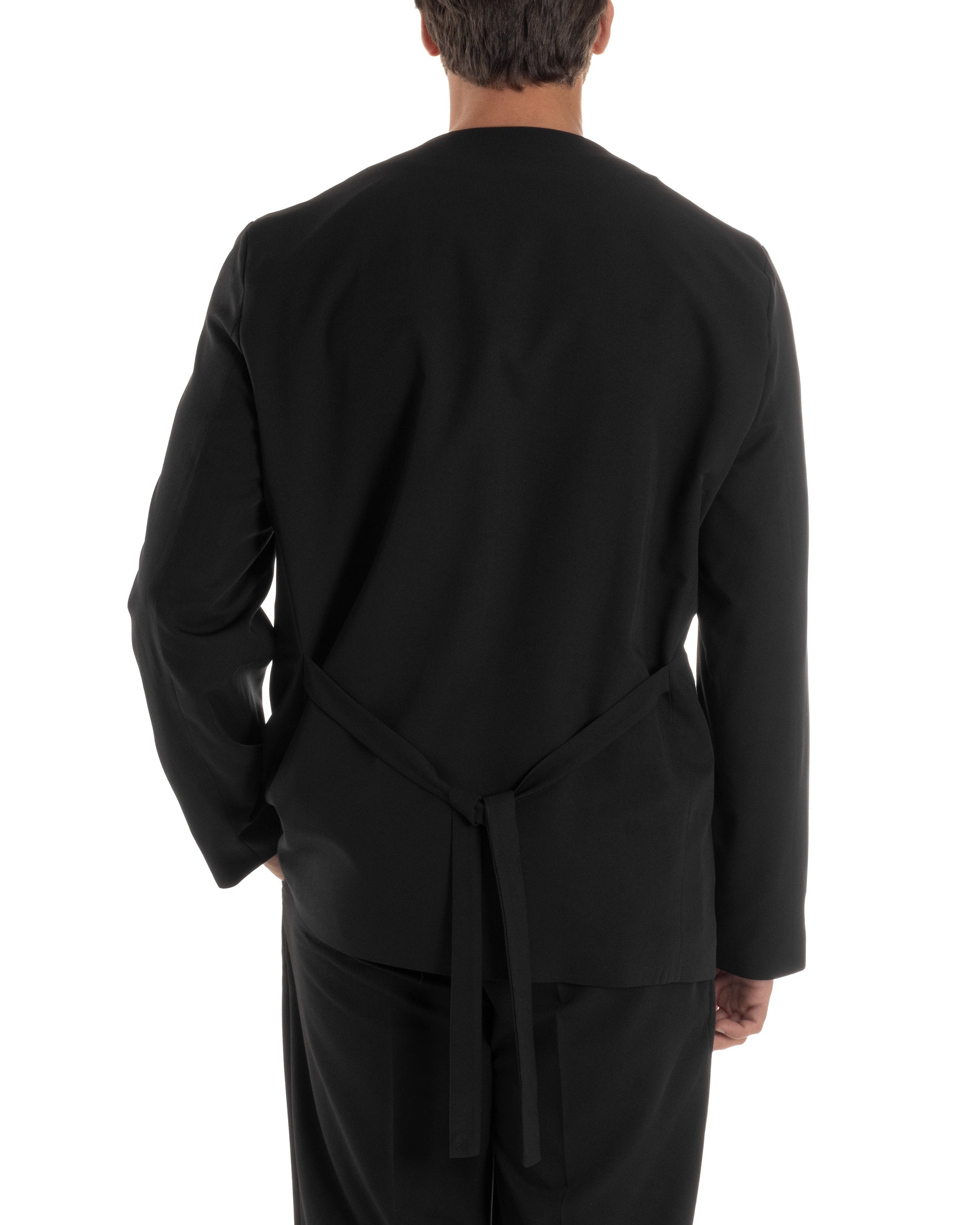 Giacca Doppiopetto Uomo Viscosa Senza Rever Relaxed Fit Casual Tinta Unita Nero GIOSAL-G3298A