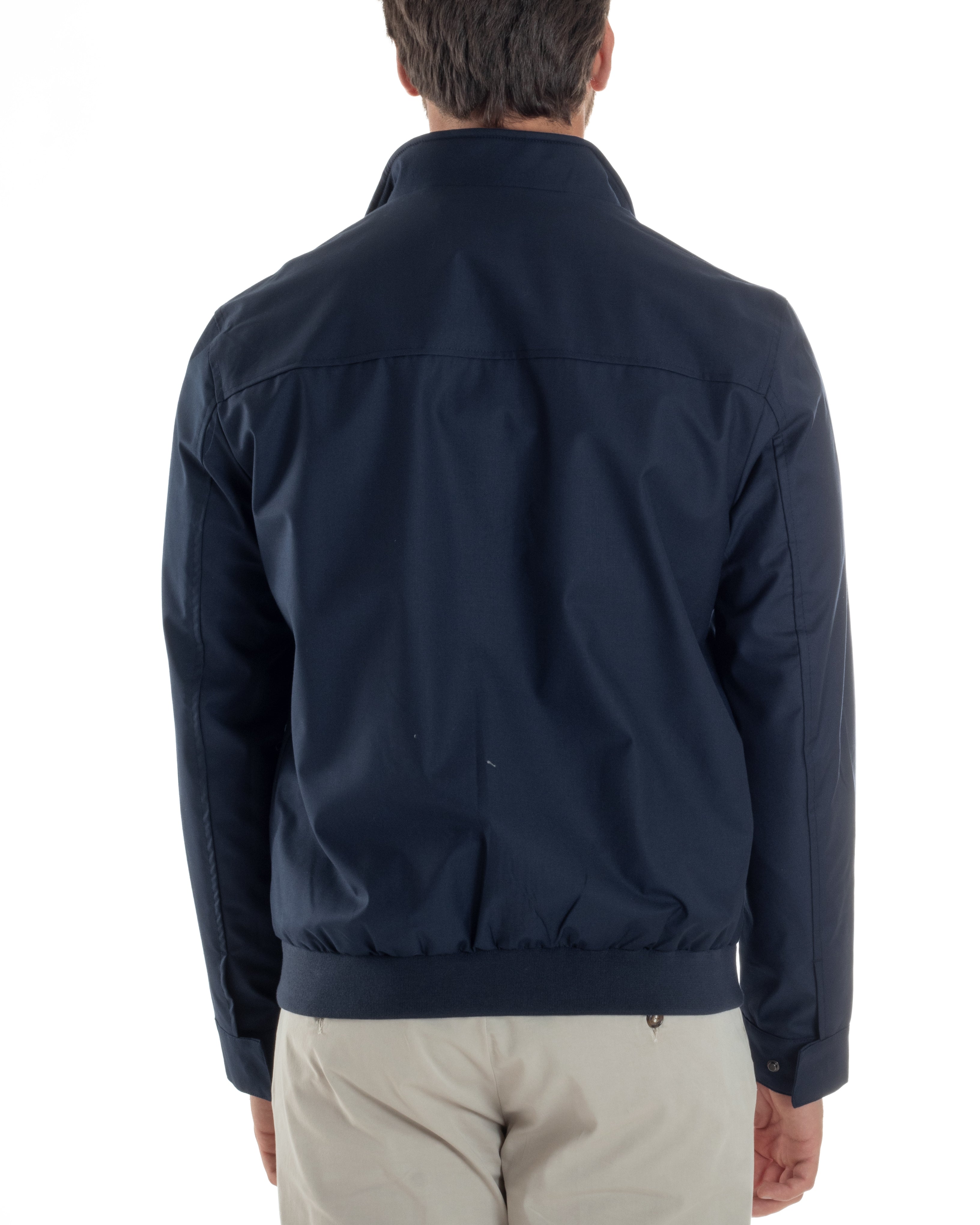 Giubbotto Uomo Giacca Leggera Tessuto Tecnico No Stiro College Impermeabile Con Zip Blu Casual GIOSAL-G3299A