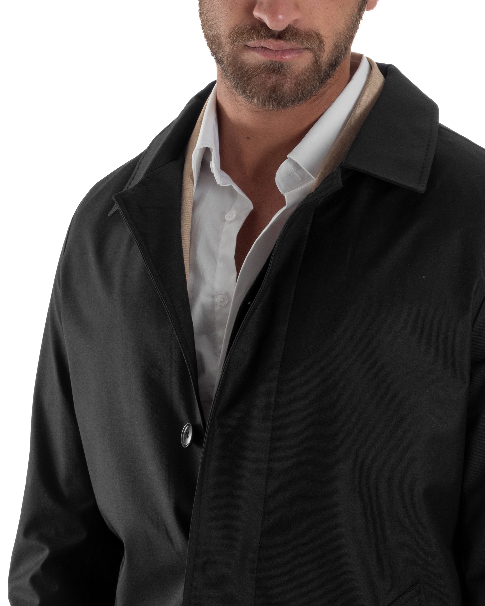 Men's Long Trench Coat Jacket With Collar Waterproof Fabric Black GIOSAL-G3159A