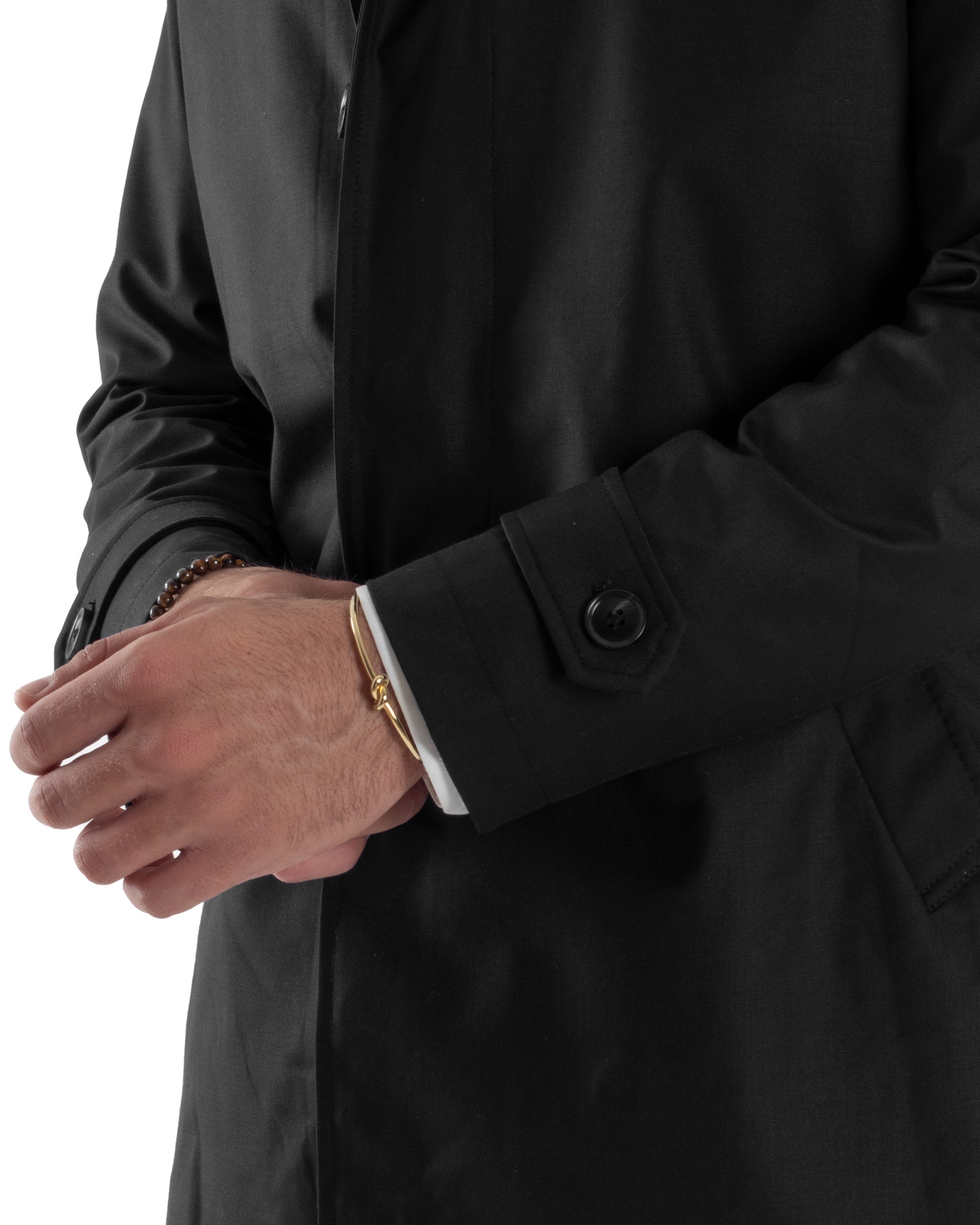 Giubbotto Uomo Trench Lungo Leggero Giacca Impermeabile Con Colletto Bottoni Tessuto Tecnico No Stiro Tinta Unita Nero GIOSAL-G3300A