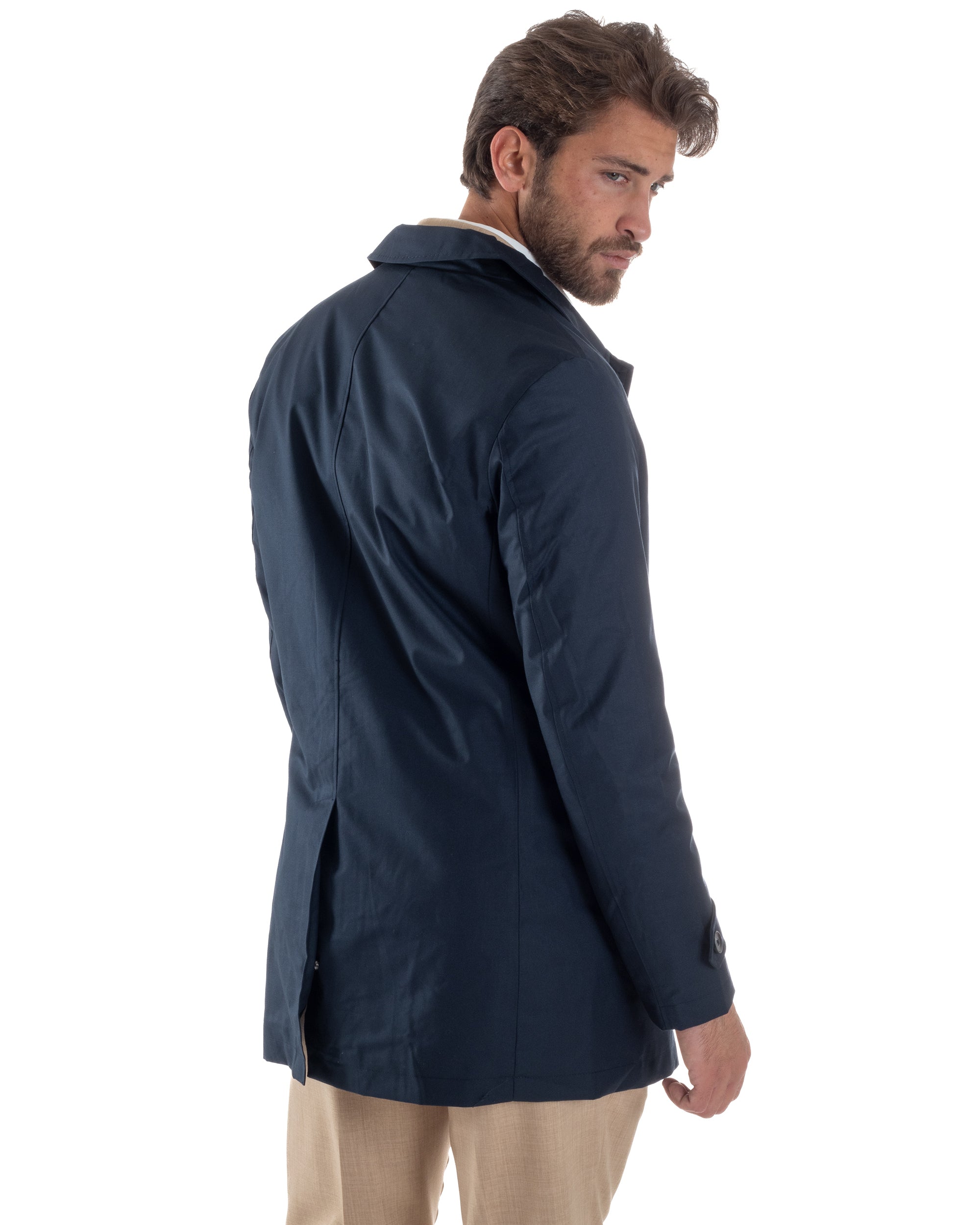 Giubbotto uomo trench leggero giacca impermeabile tessuto tecnico no stiro blu GIOSAL-G3301A