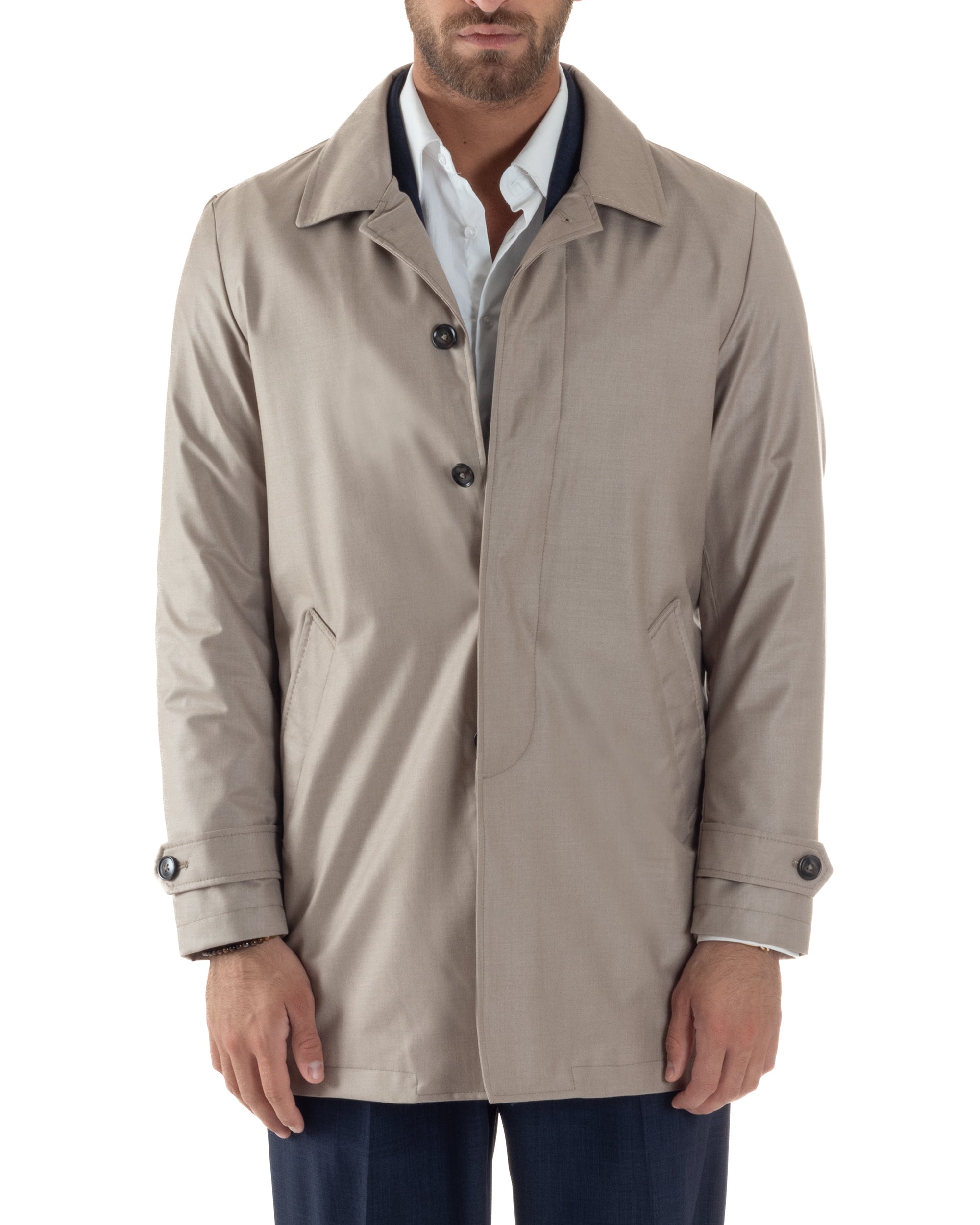 Giubbotto Uomo Trench Leggero Giacca Impermeabile Tessuto Tecnico No Stiro Beige G3302A