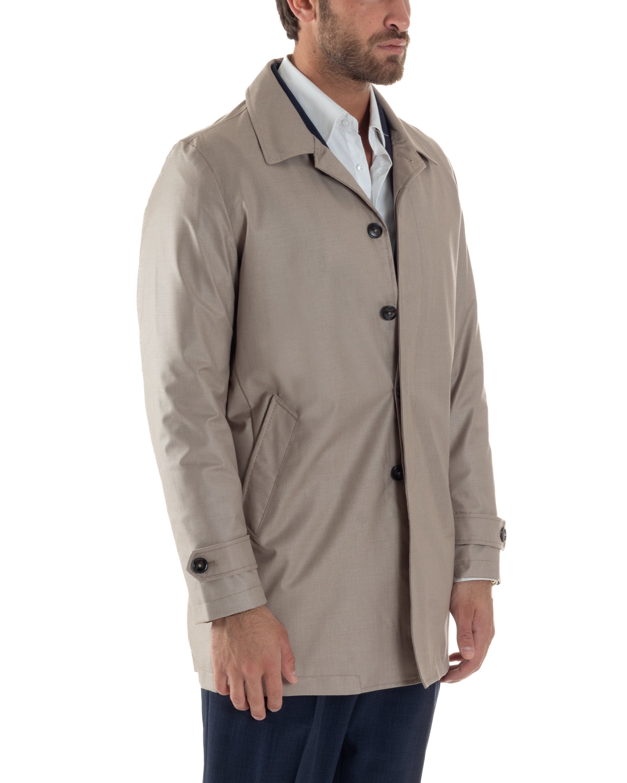 Giubbotto Uomo Trench Leggero Giacca Impermeabile Tessuto Tecnico No Stiro Beige G3302A