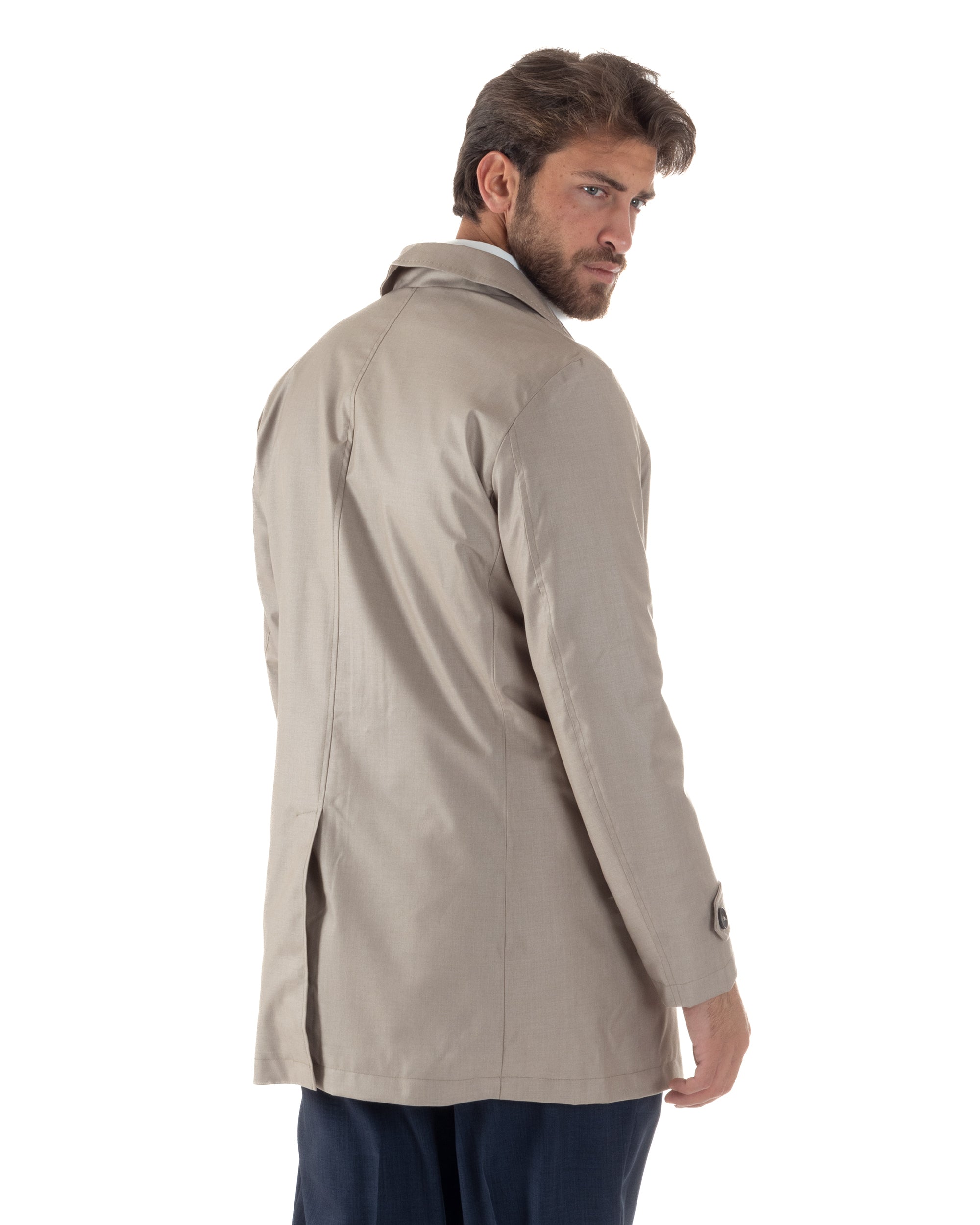 Giubbotto Uomo Trench Leggero Giacca Impermeabile Tessuto Tecnico No Stiro Beige G3302A