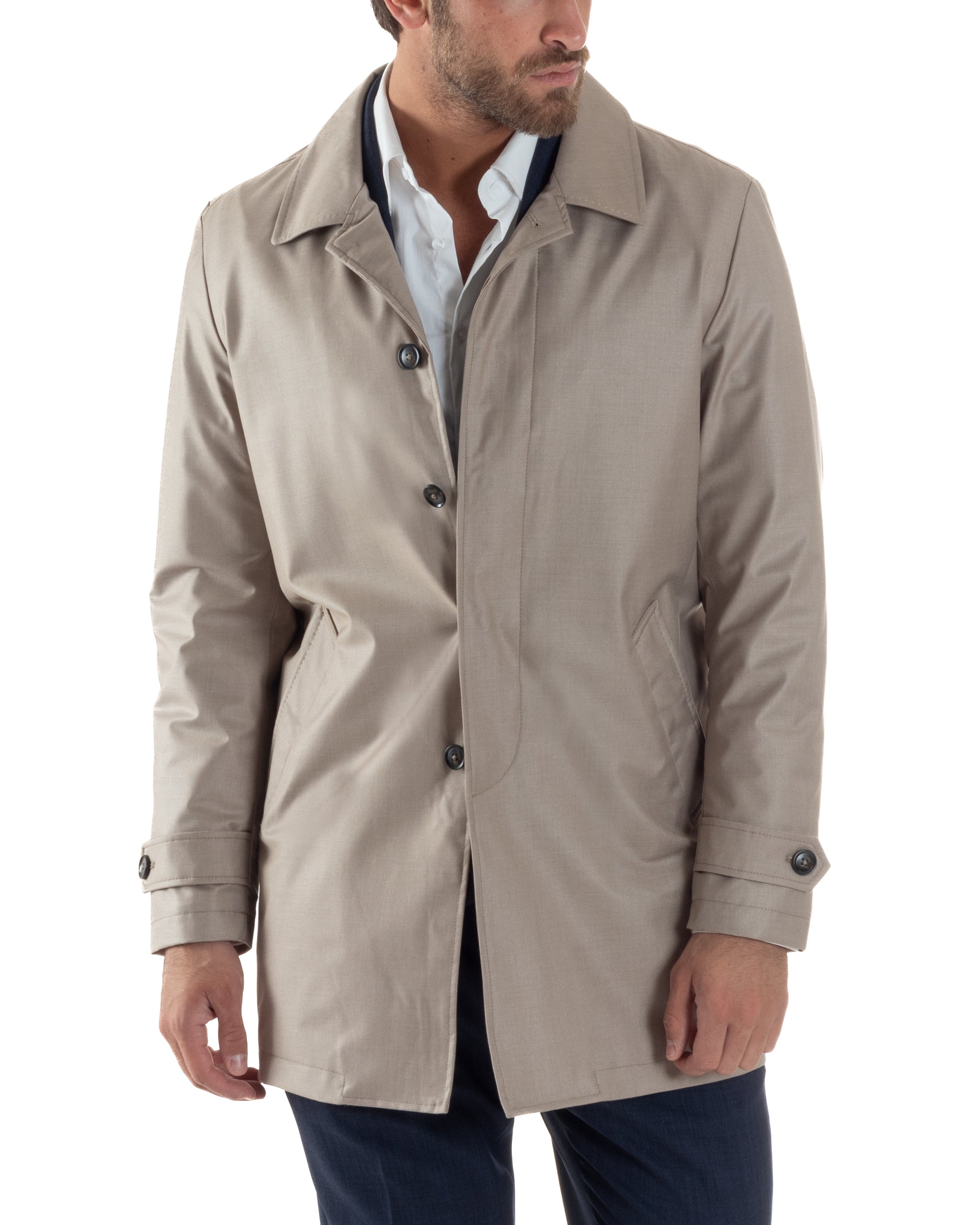 Giubbotto Uomo Trench Leggero Giacca Impermeabile Tessuto Tecnico No Stiro Beige G3302A