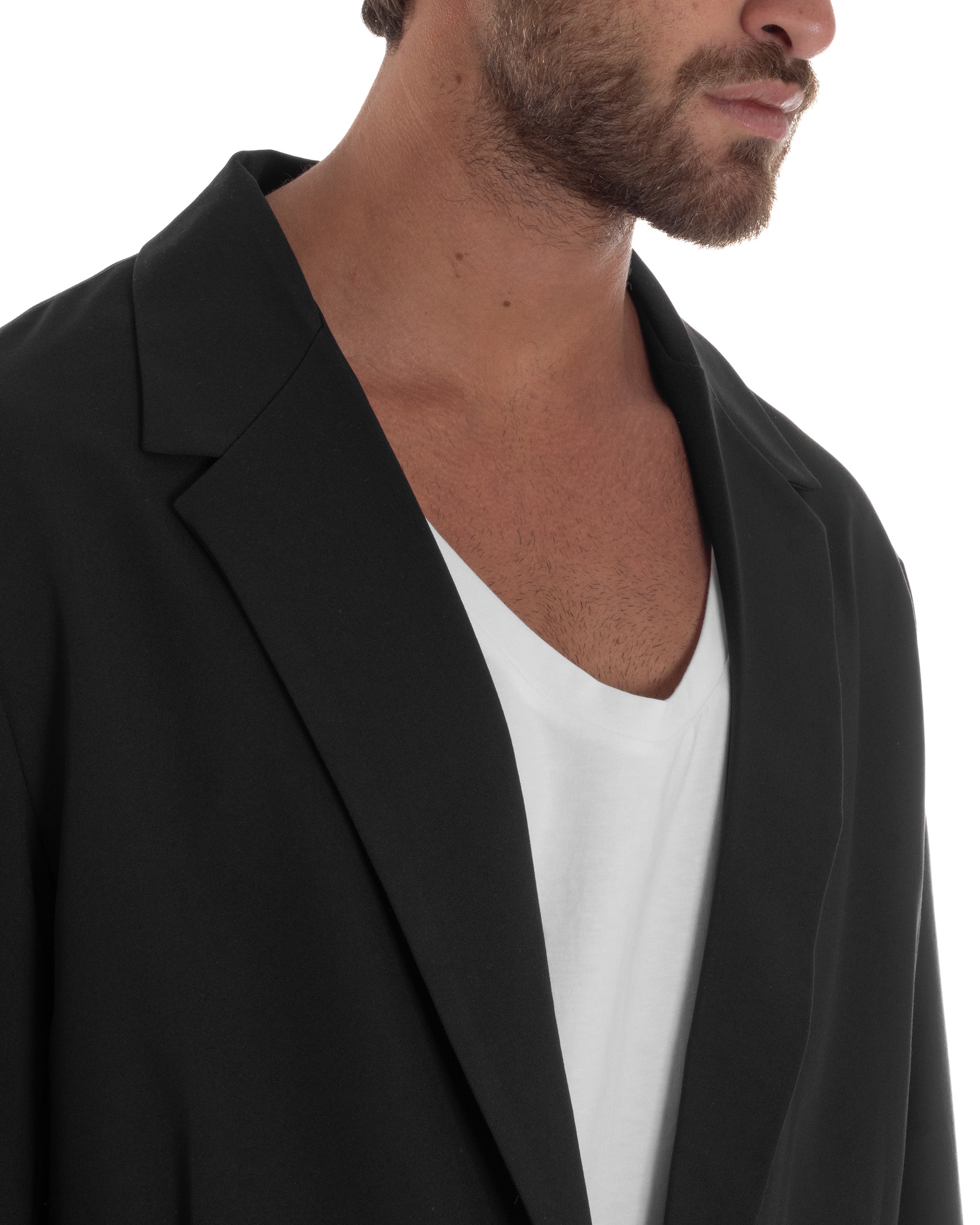 Giacca Monopetto Uomo Viscosa Scollata Cropped Relaxed Fit Casual Tinta Unita Nero GIOSAL-G3303A