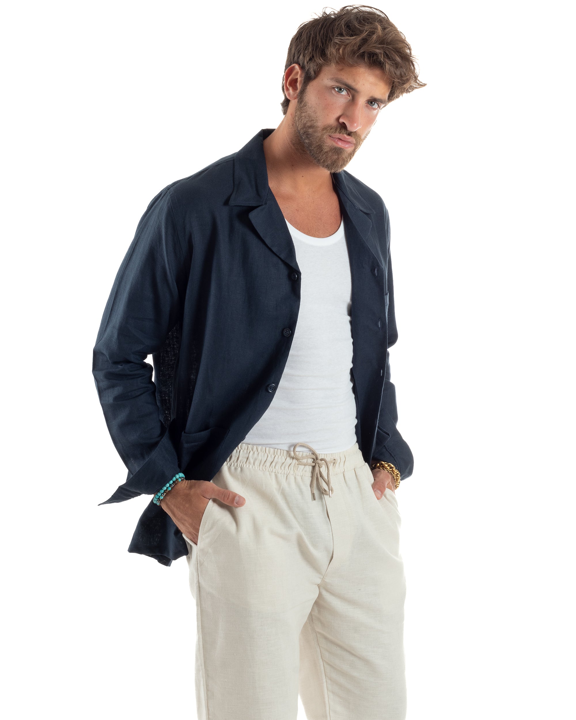 Giacca Camicia Sahariana In Lino G3305A