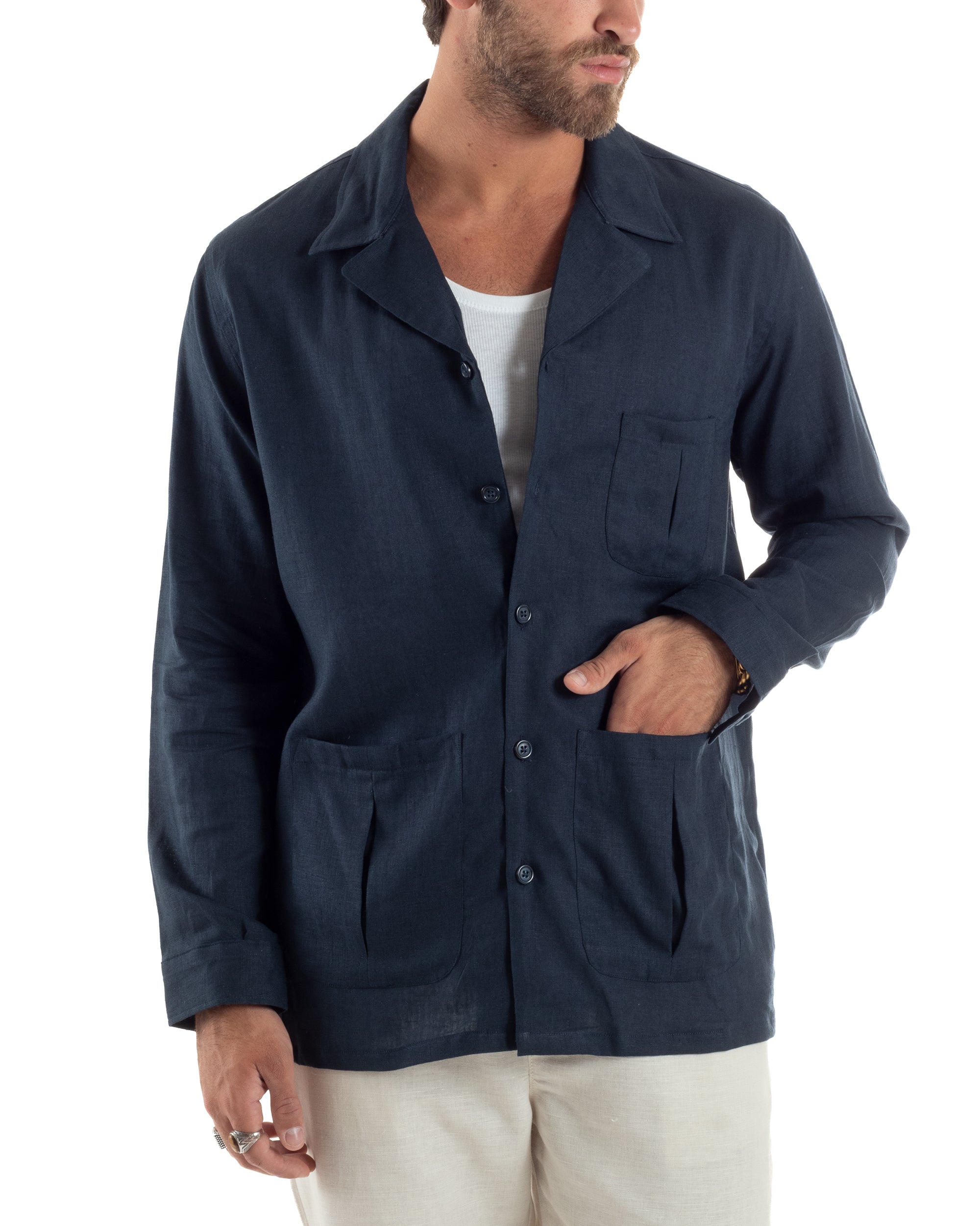 Giacca Camicia Sahariana In Lino G3305A