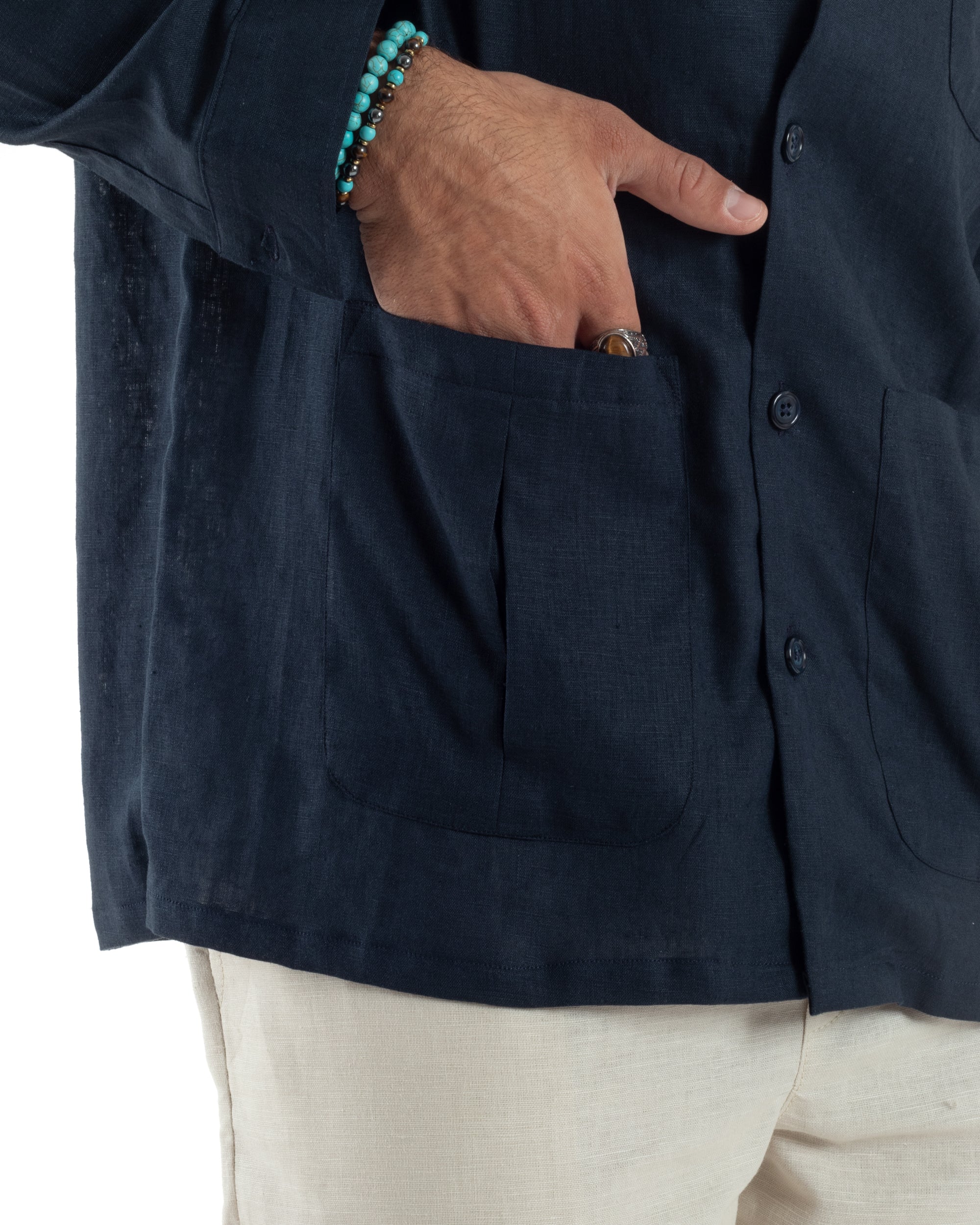 Giacca Camicia Sahariana In Lino G3305A