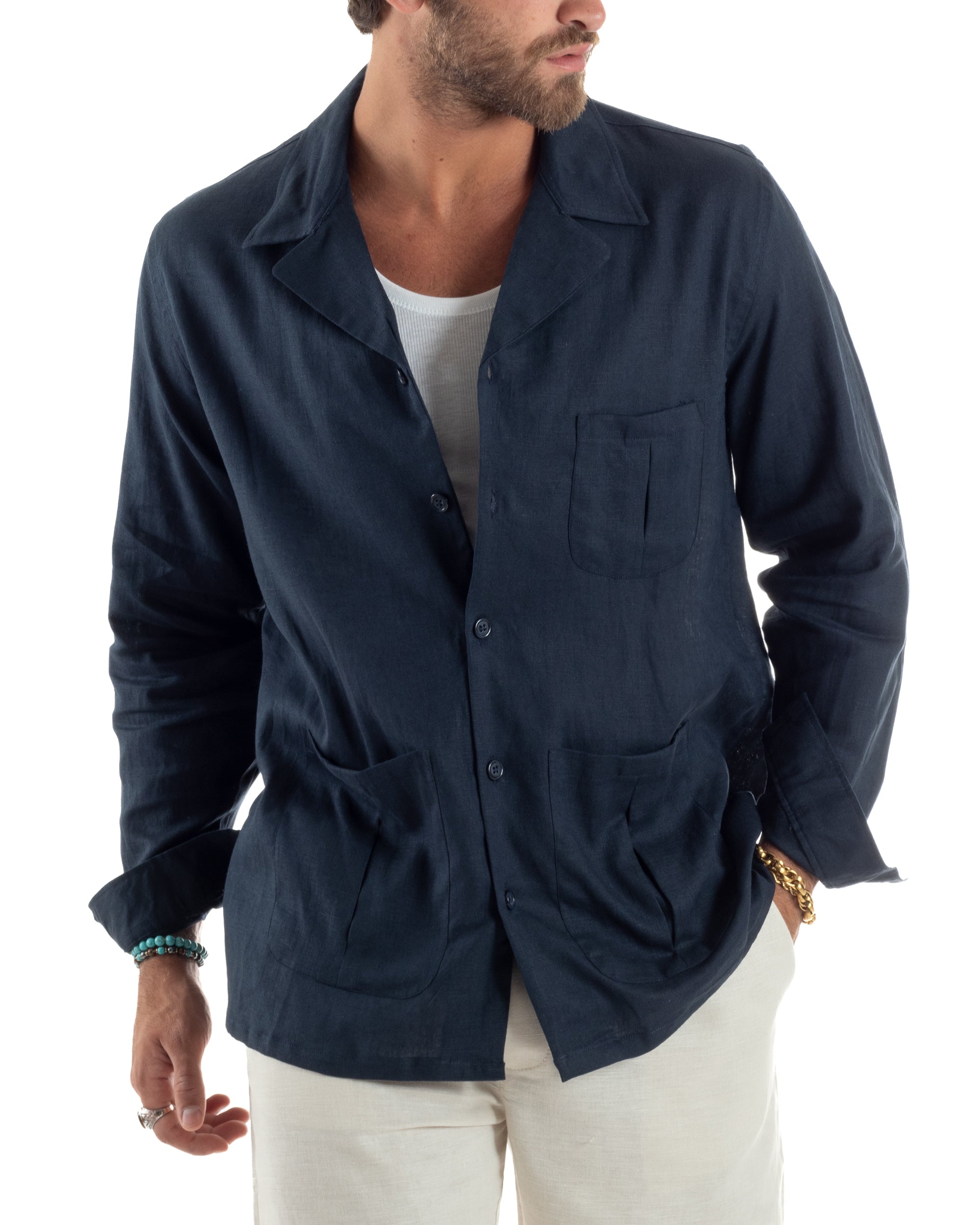 Giacca Camicia Sahariana In Lino G3305A