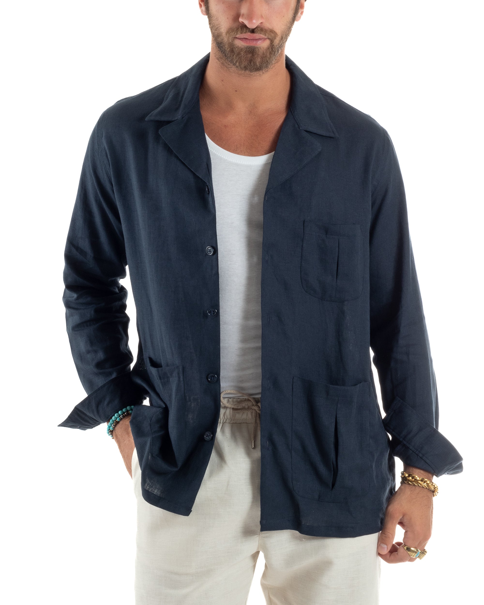 Giacca Camicia Sahariana In Lino G3305A