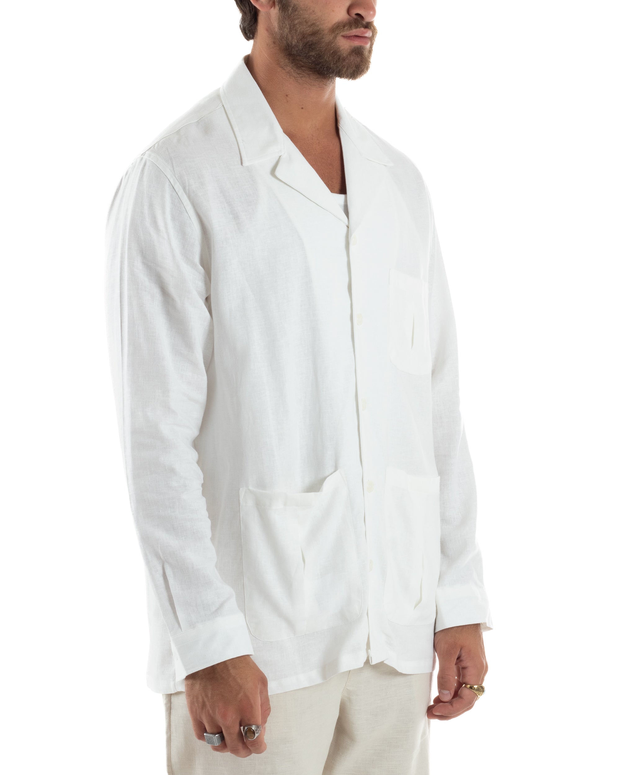 Giacca Camicia Sahariana In Lino G3306A