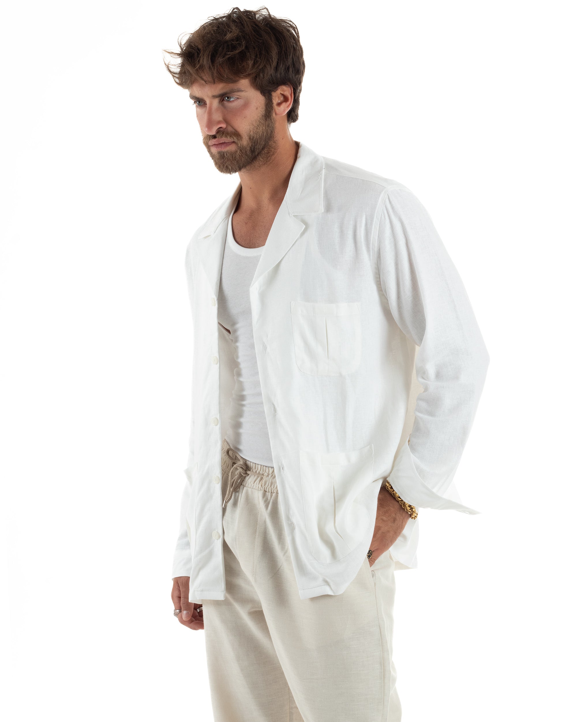 Giacca Camicia Sahariana In Lino G3306A