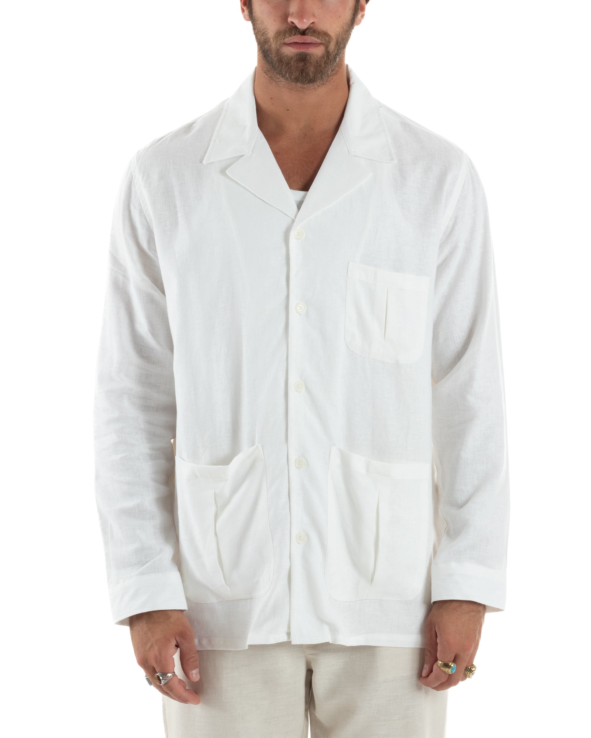 Giacca Camicia Sahariana In Lino G3306A