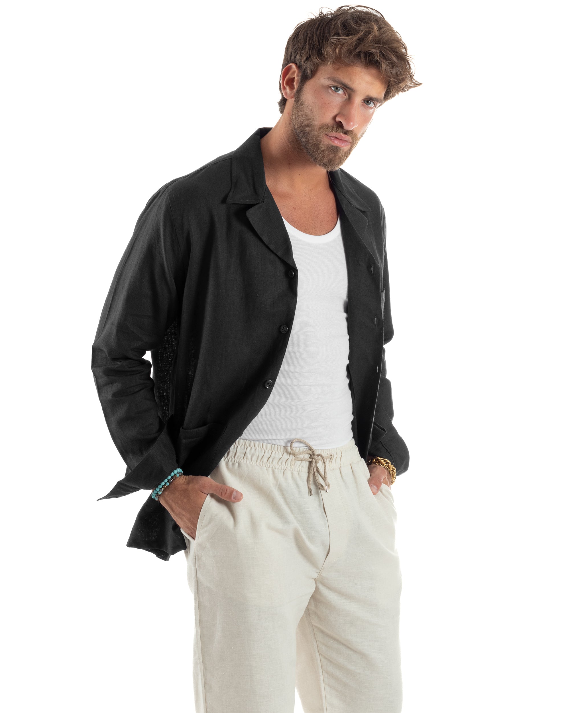 Hemdjacke aus Sahara-Leinen G3307A