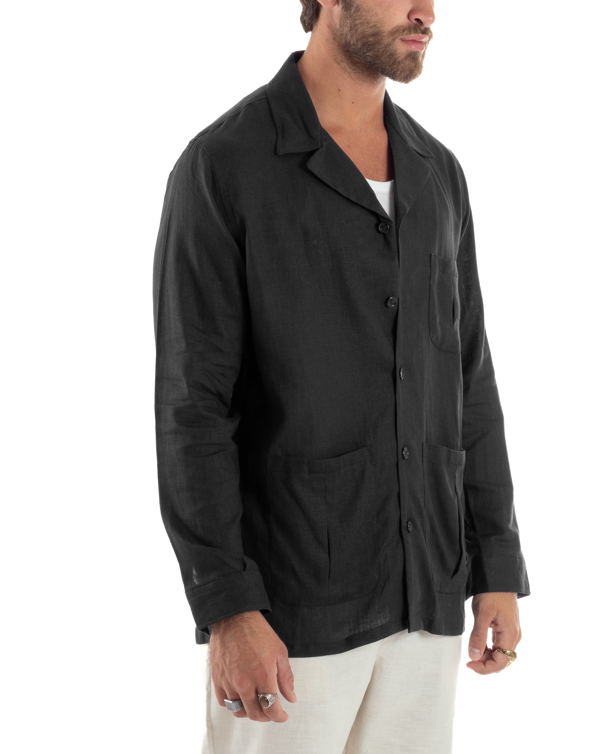 Giacca Camicia Sahariana In Lino G3307A