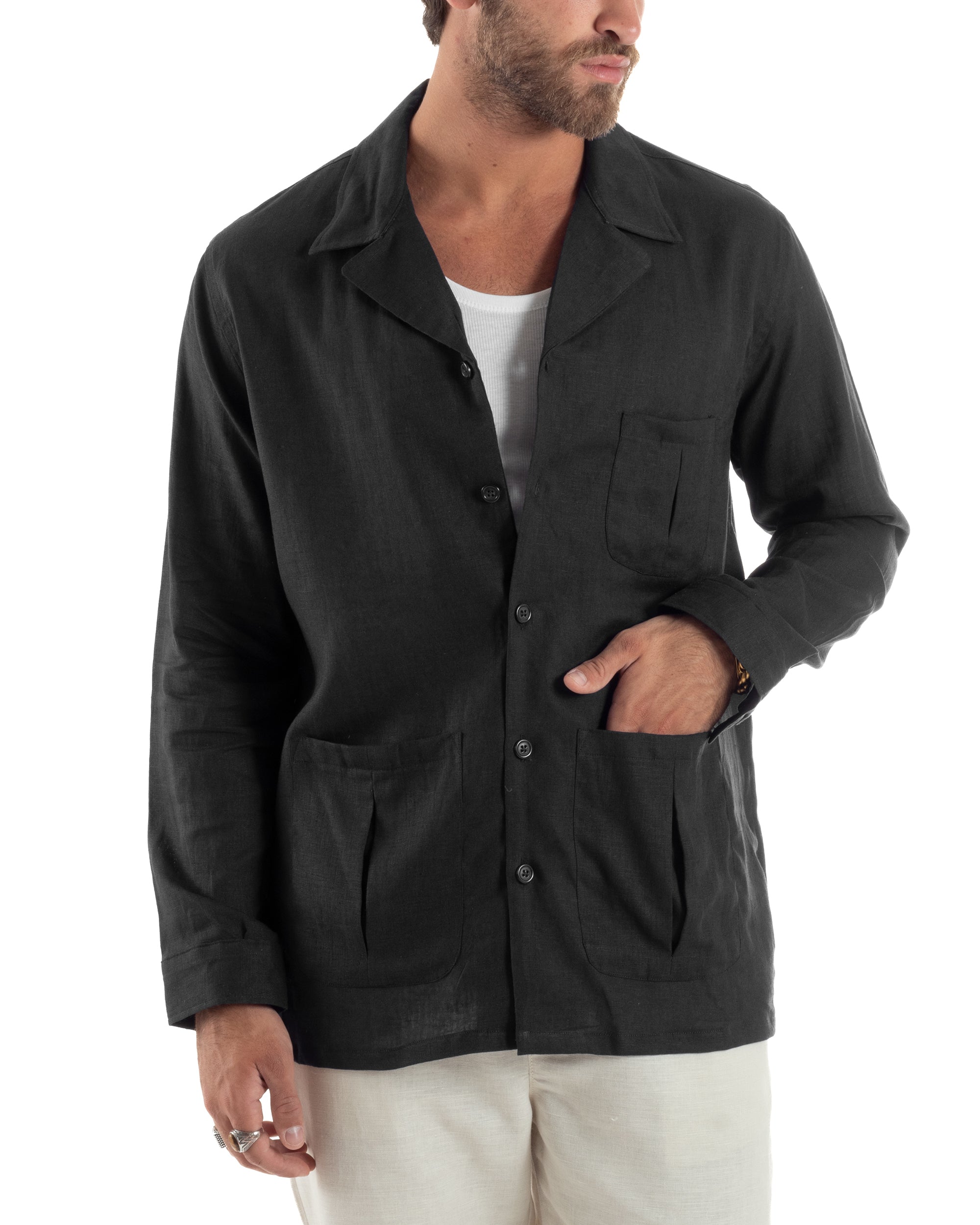 Giacca Camicia Sahariana In Lino G3307A