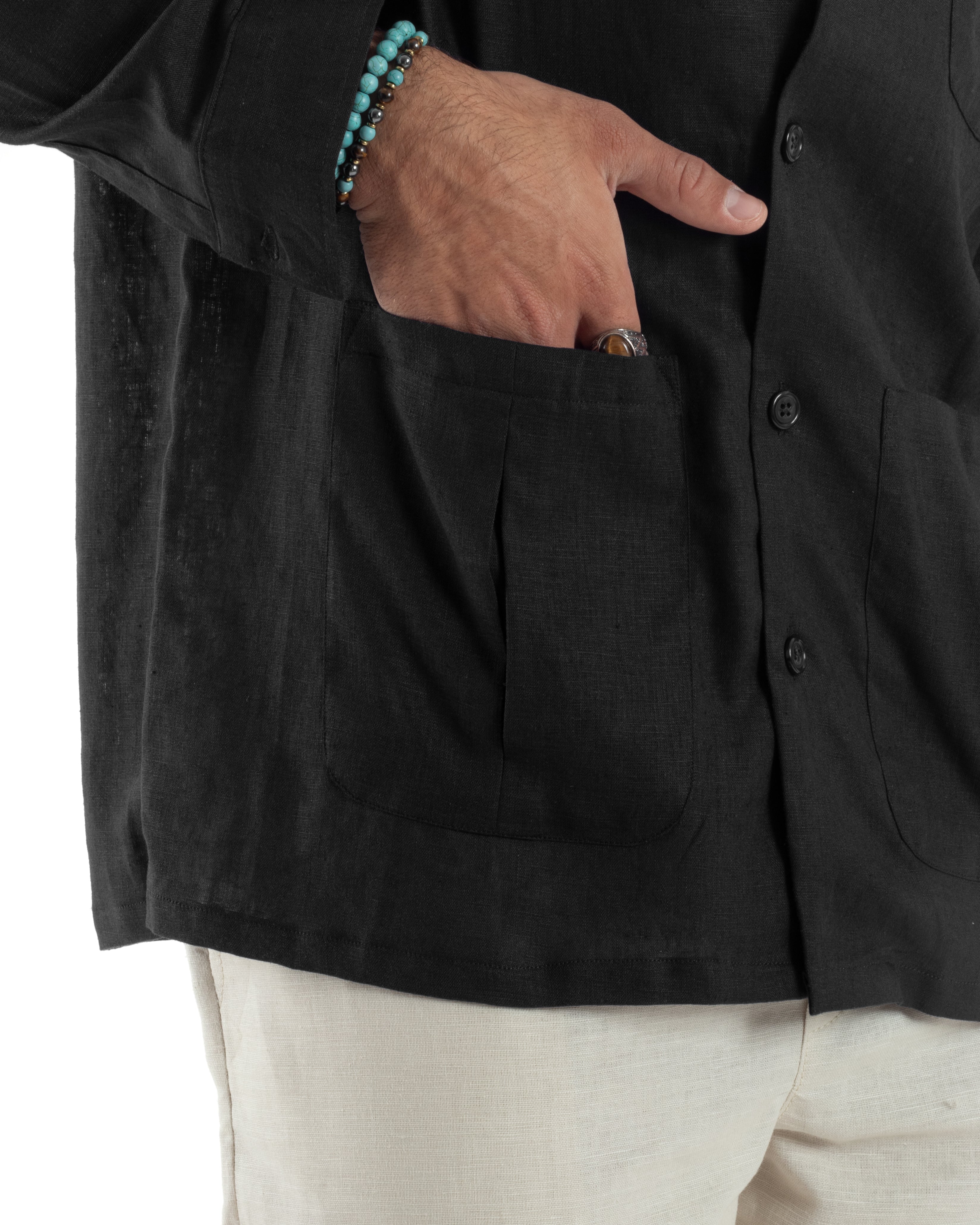 Hemdjacke aus Sahara-Leinen G3307A