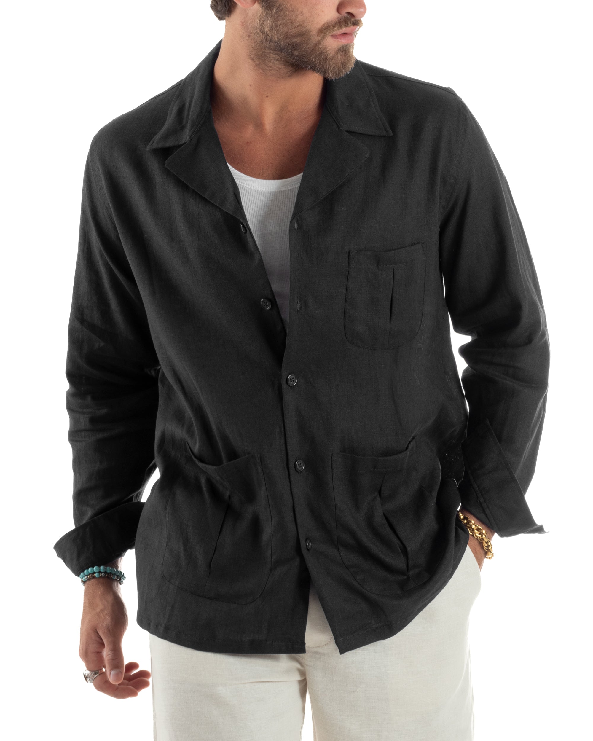 Giacca Camicia Sahariana In Lino G3307A