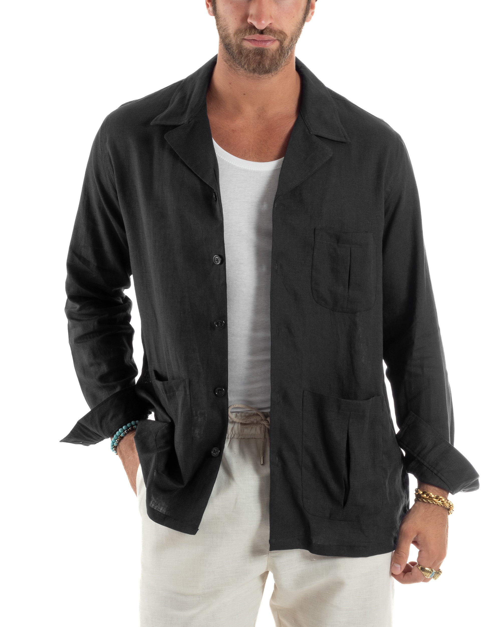 Giacca Camicia Sahariana In Lino G3307A