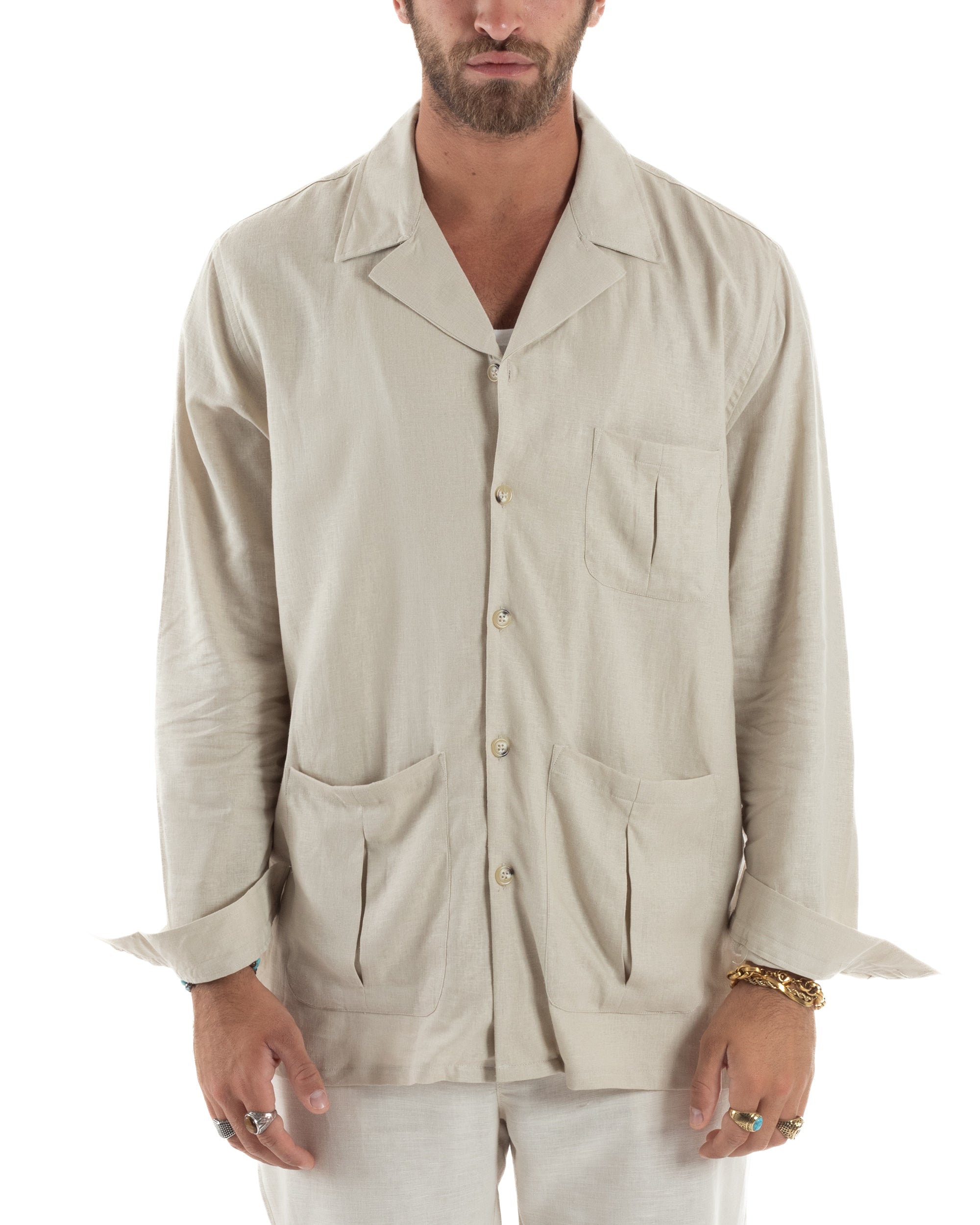 Giacca Camicia Sahariana In Lino G3308A