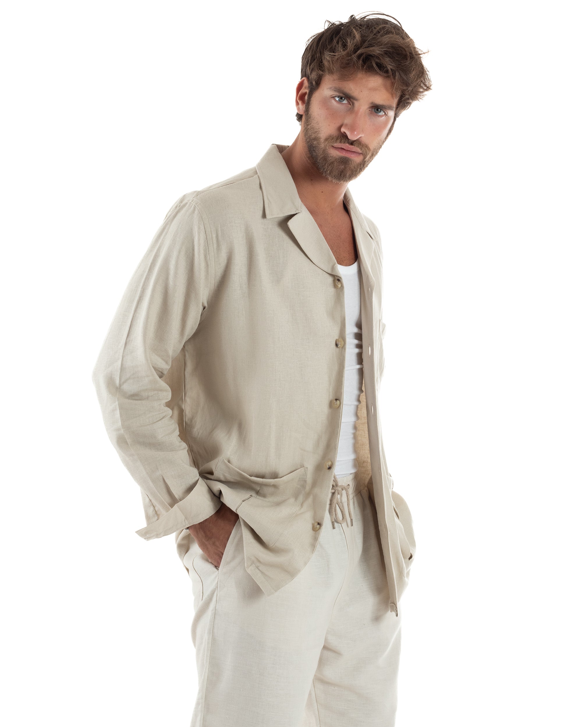 Giacca Camicia Sahariana In Lino G3308A