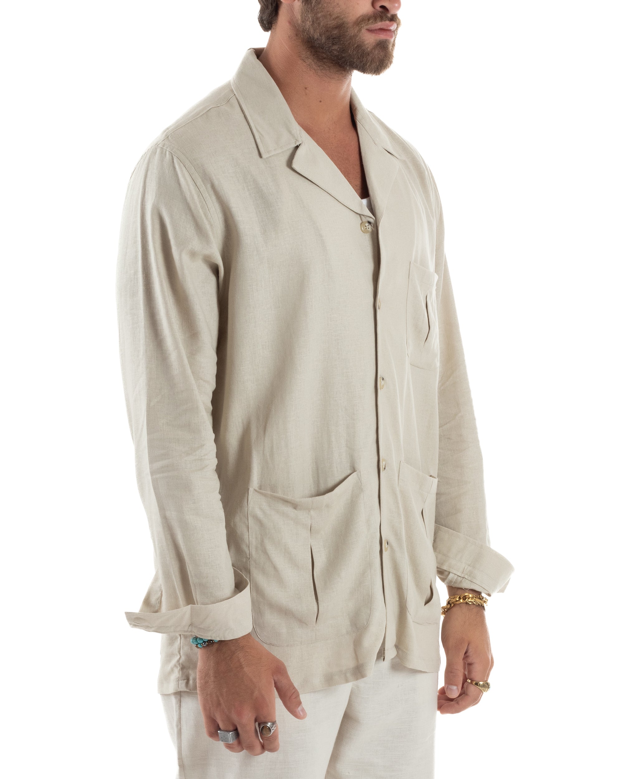 Giacca Camicia Sahariana In Lino G3308A