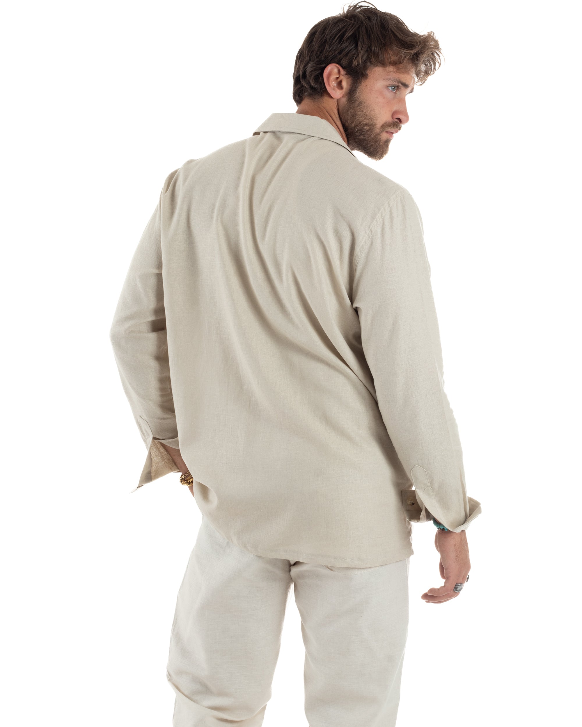Giacca Camicia Sahariana In Lino G3308A