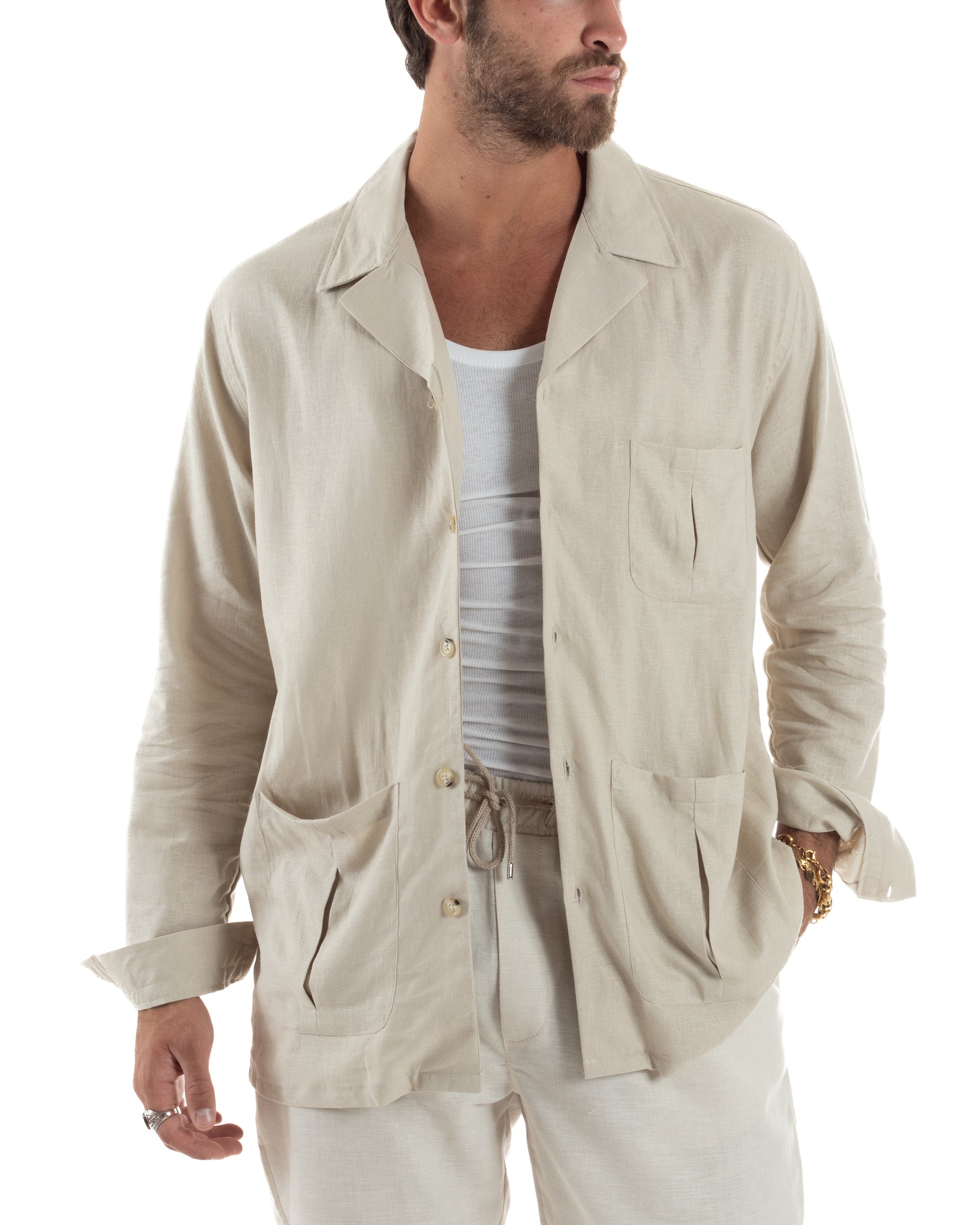 Giacca Camicia Sahariana In Lino G3308A