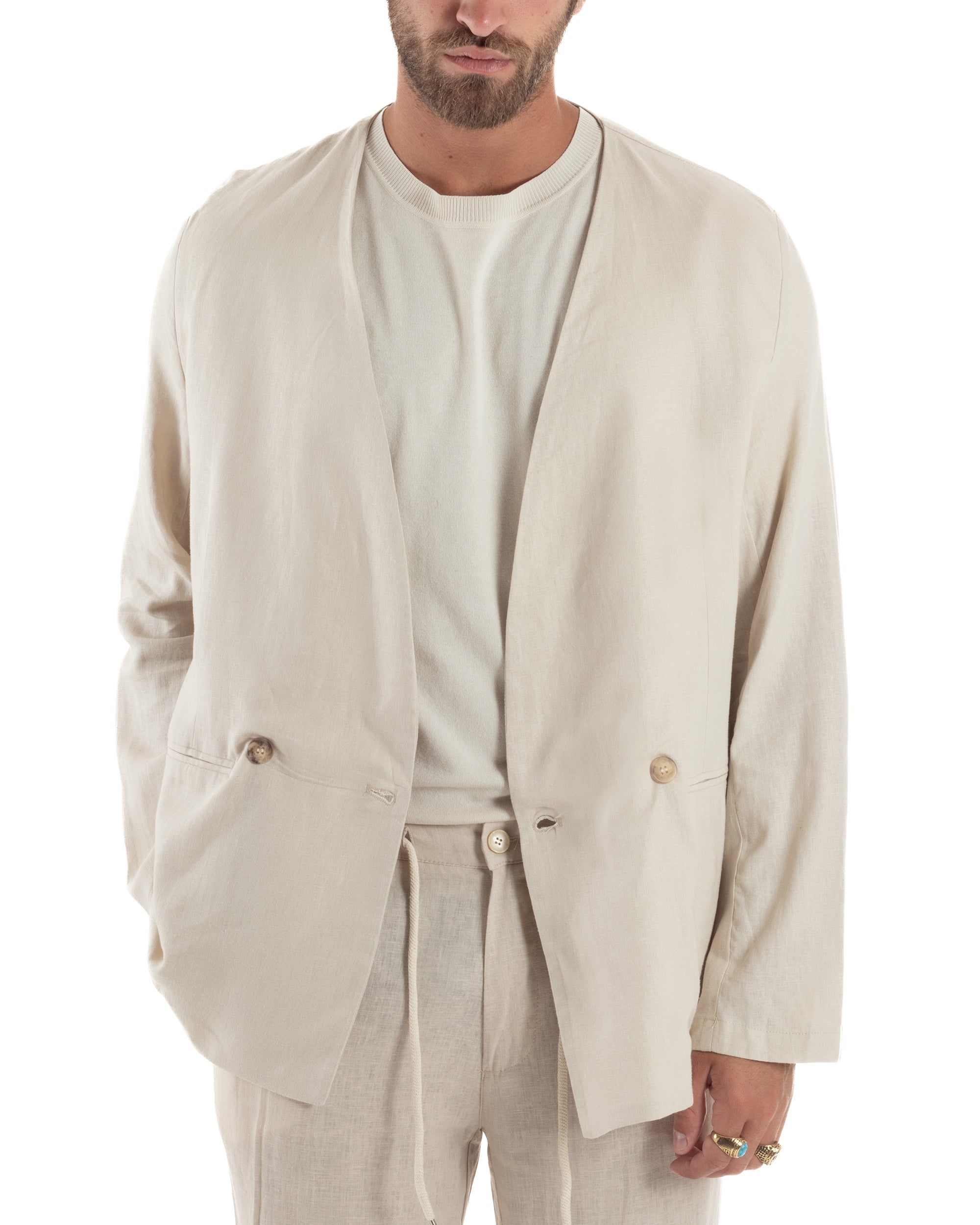 Giacca Doppiopetto Lino Senza Rever G3310A