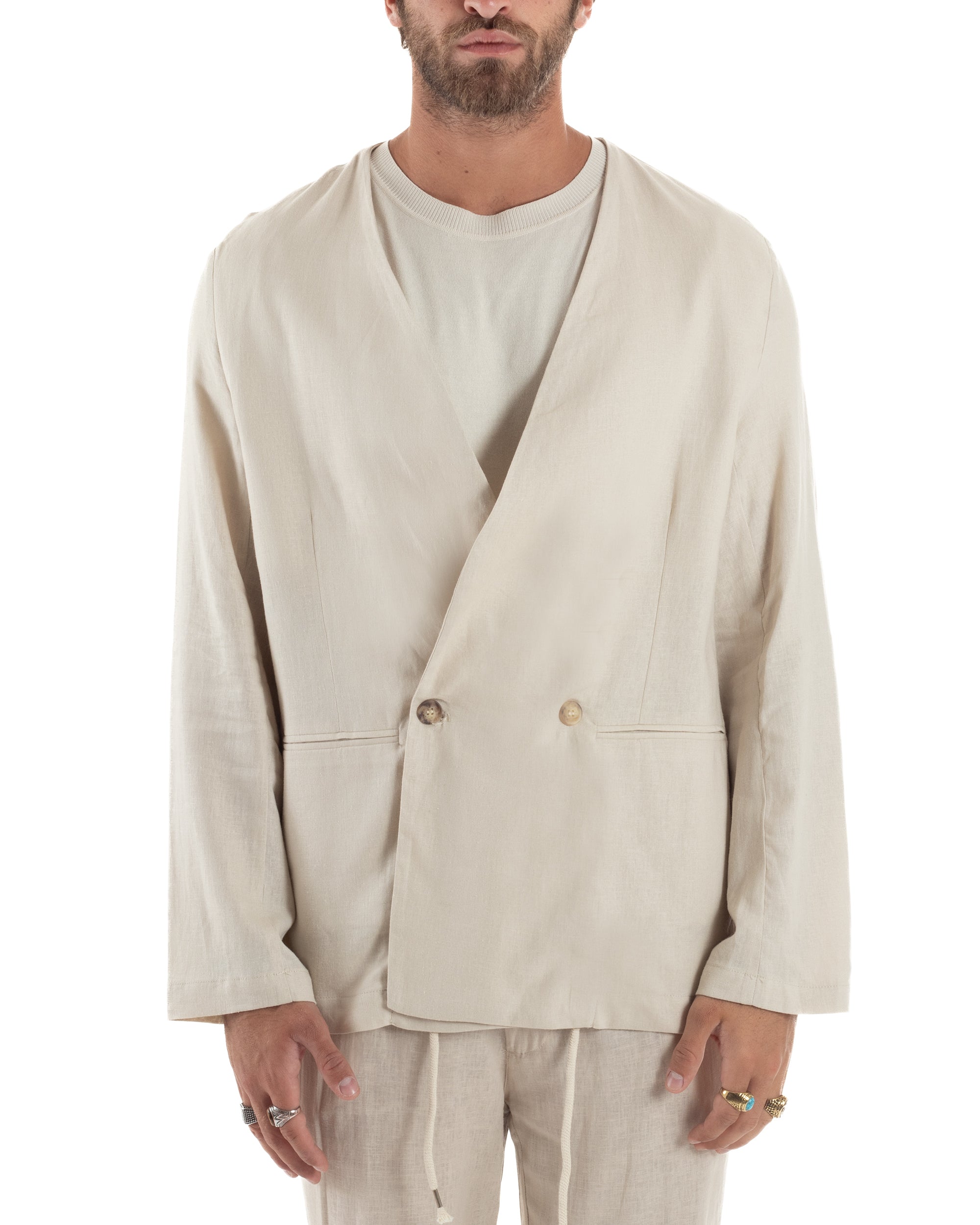 Giacca Doppiopetto Lino Senza Rever G3310A